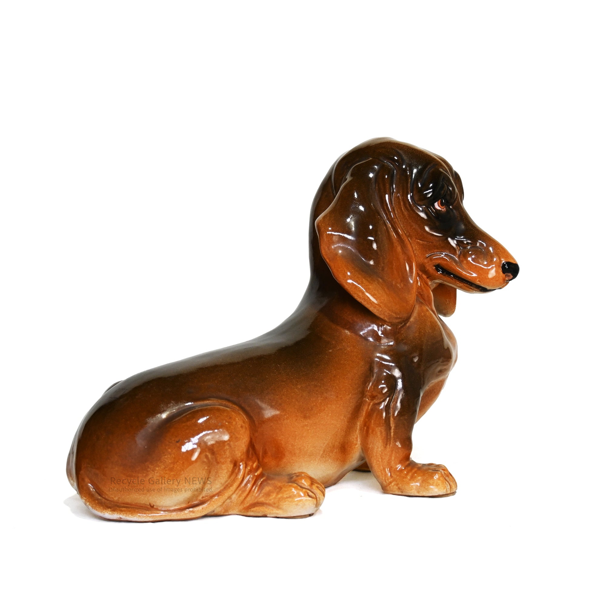 Large ceramic Dachshund figurine 38cm wide Dog Object / 大きなダックスフンドの陶器人形 ワイド約38cm 犬 置物 オブジェ