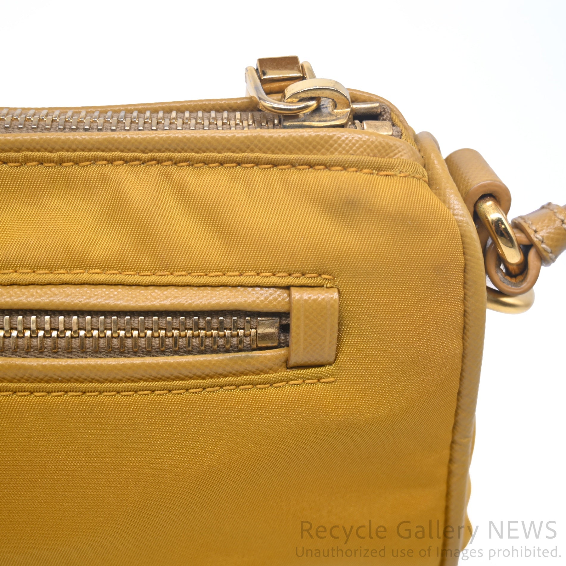 PRADA Triangle Logo Nylon Mini Pouch Mustard Yellow / プラダ ナイロンポーチ ミニバッグ ハンドバッグ マスタードイエロー