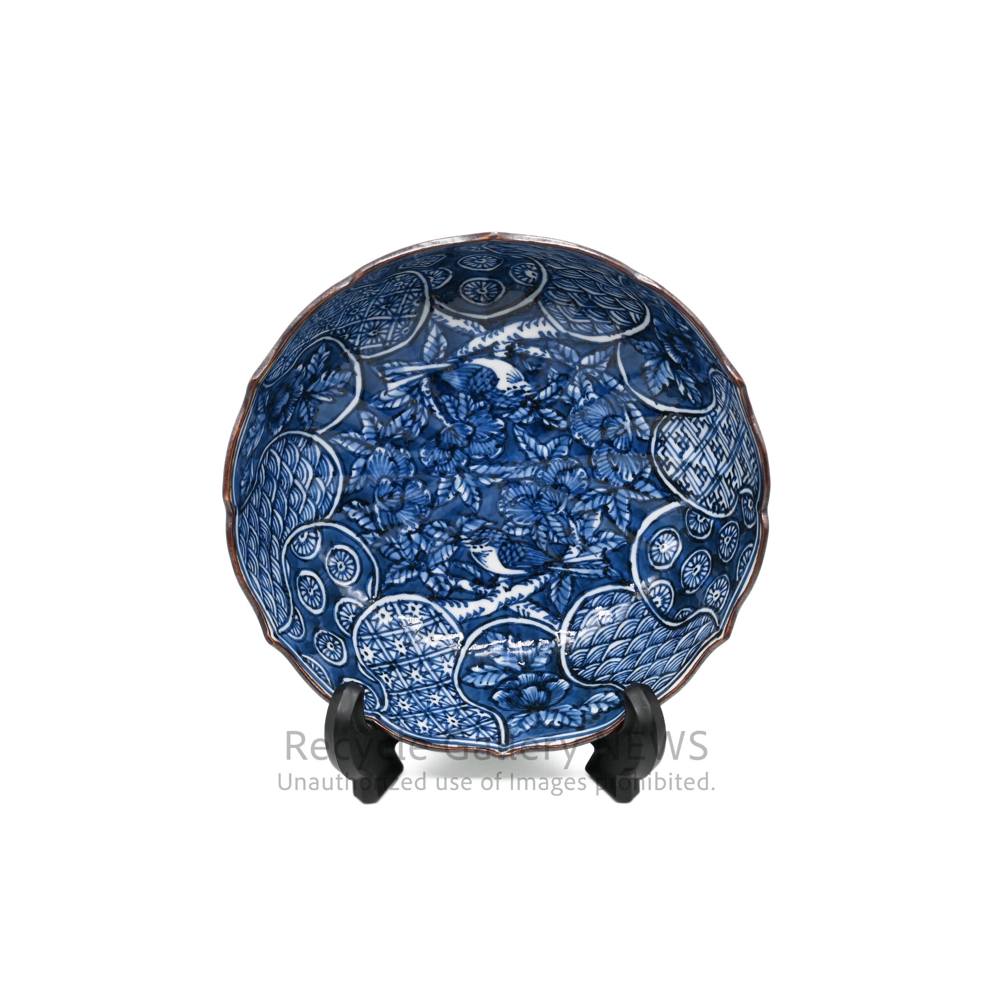 Ichiraku Yamamoto Blue White Porcelain Neziri-Shonzui Lobed-Rim Bowl / 山本壹楽 壹楽窯 染付 ねじり祥瑞 稜花 鉢 藍色