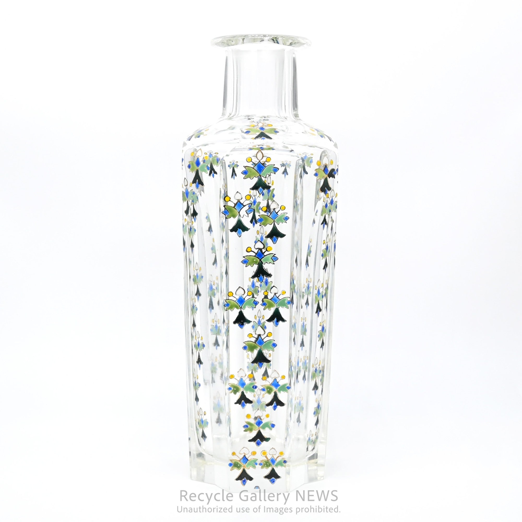 Vintage Yosai Art Glass Floral Vase / 窯彩硝子 花器 フラワーベース 小花柄 クリア レトロ