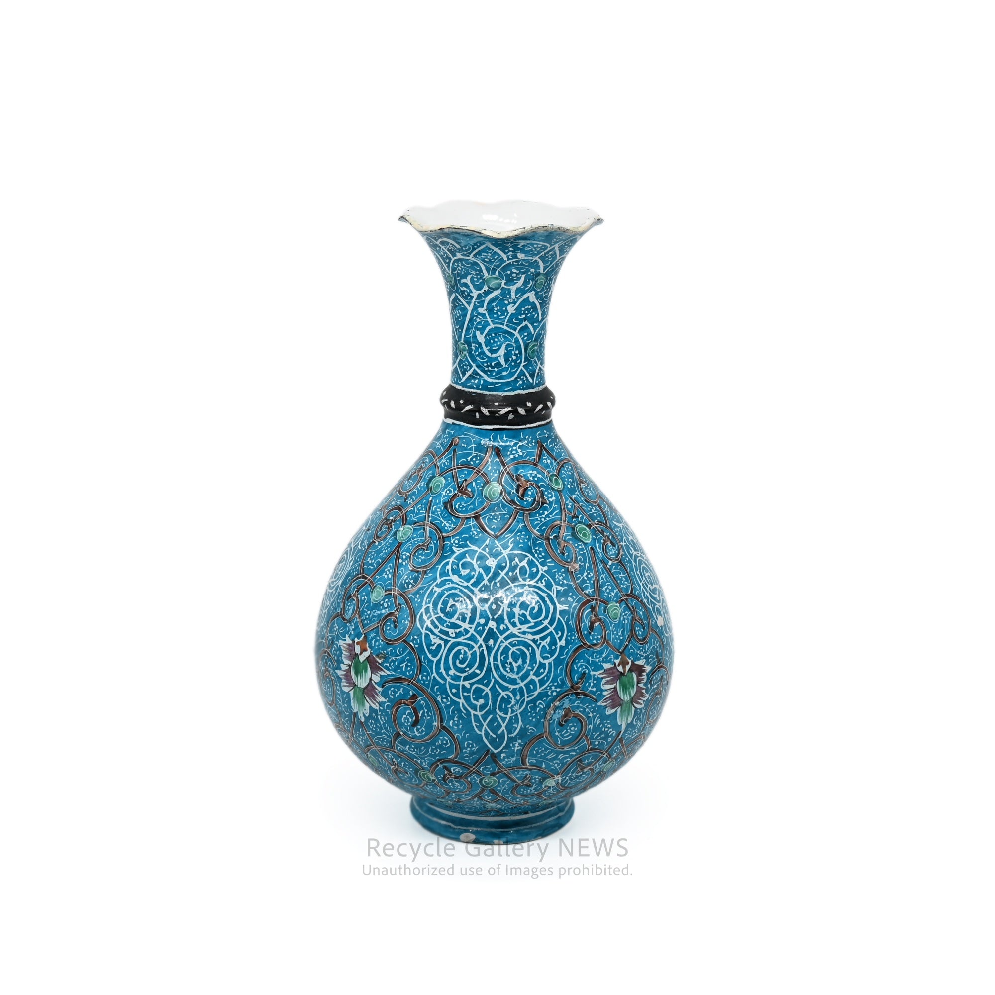 Vintage Oriental Floral Cloisonné Style Bud Vase Blue / 七宝風 唐草文様 花瓶 一輪挿し ターコイズブルー 青 オリエンタル アジアン