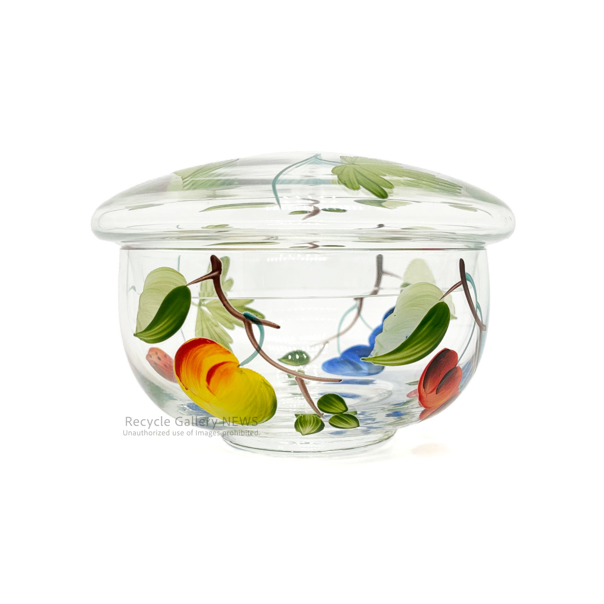 Felunion Fruit-patterned glass candy pot / small item container Hungary / フェルニオン フルーツ柄 キャンディポット ガラス 小物入れ ハンガリー