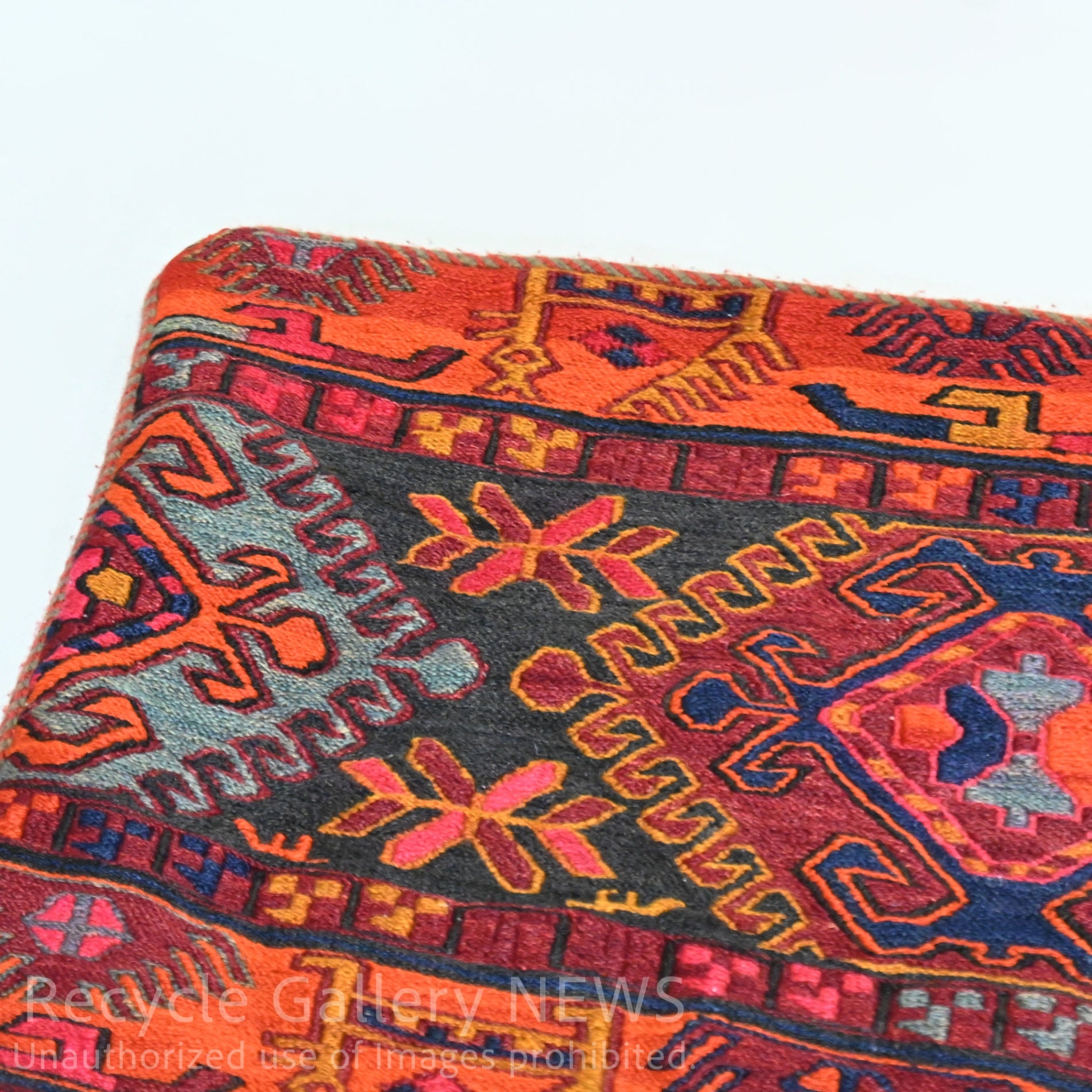 Old Kilim Cushion Cover [C] Bright Orange Middle east / オールド