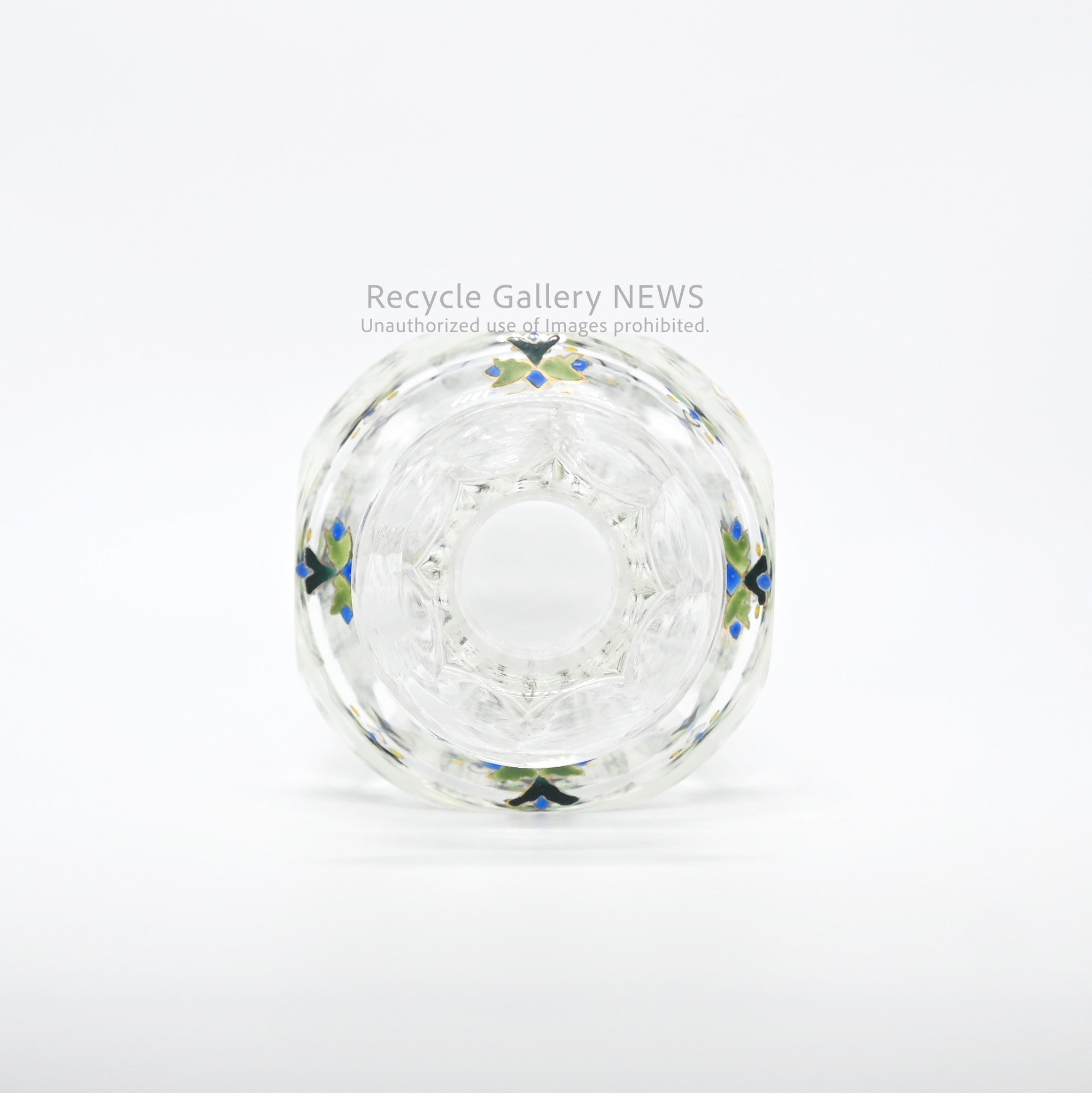 Vintage Yosai Art Glass Floral Vase / 窯彩硝子 花器 フラワーベース 小花柄 クリア レトロ