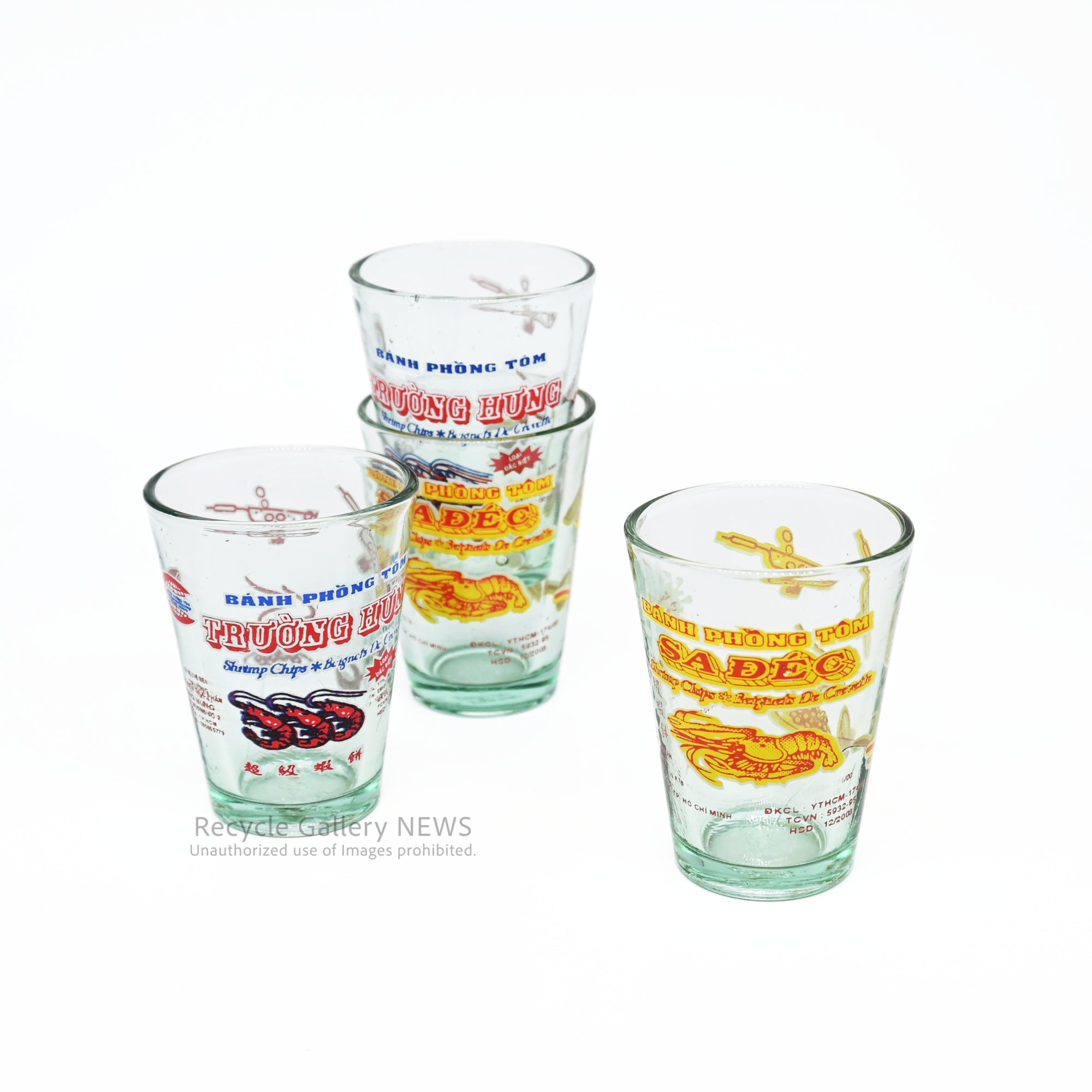 Vietnamese Shrimp Cracker Bánh phồng tôm Shot Glass Yellow / Red East Asian Goods / ベトナム エビ煎餅 バインフォントム ショットグラス 黄赤 / 赤青 東アジア雑貨