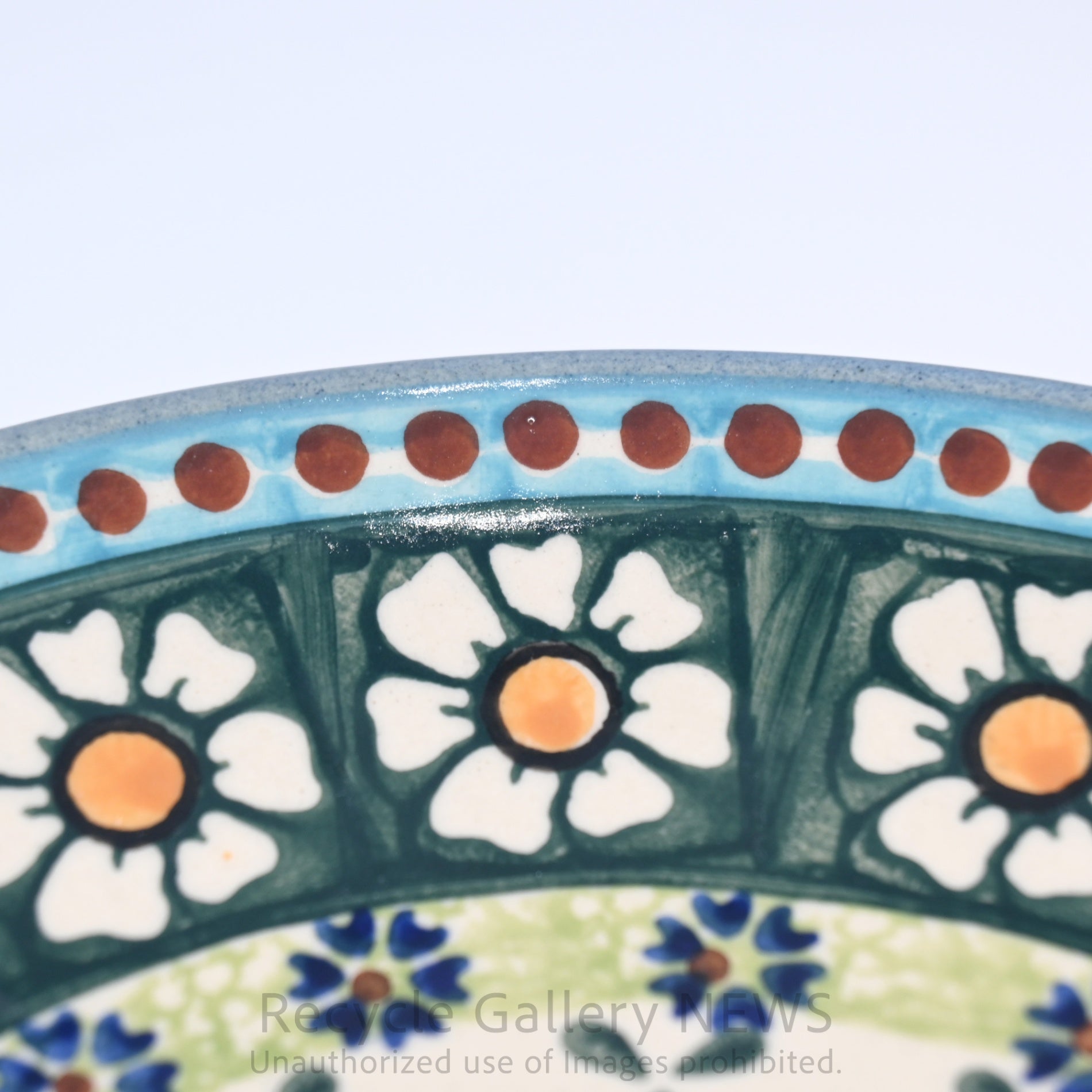 WIZA Handmade Bolesławiec Polish Pottery Floral Plate Blue Green / ウィザ社 ポーリッシュポタリー 皿 プレート 青 緑 花柄 ハンドメイド ポーランド陶器
