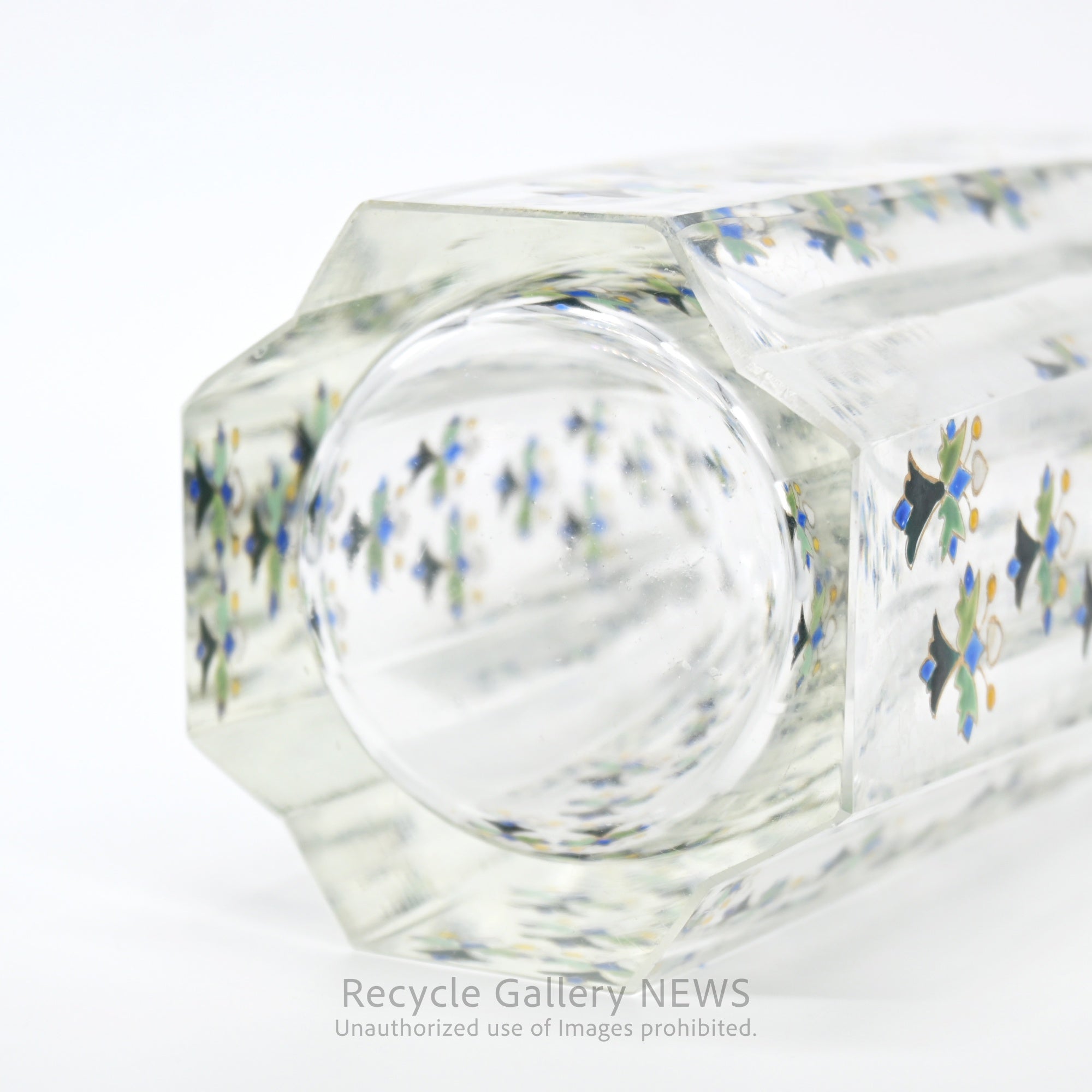 Vintage Yosai Art Glass Floral Vase / 窯彩硝子 花器 フラワーベース 小花柄 クリア レトロ