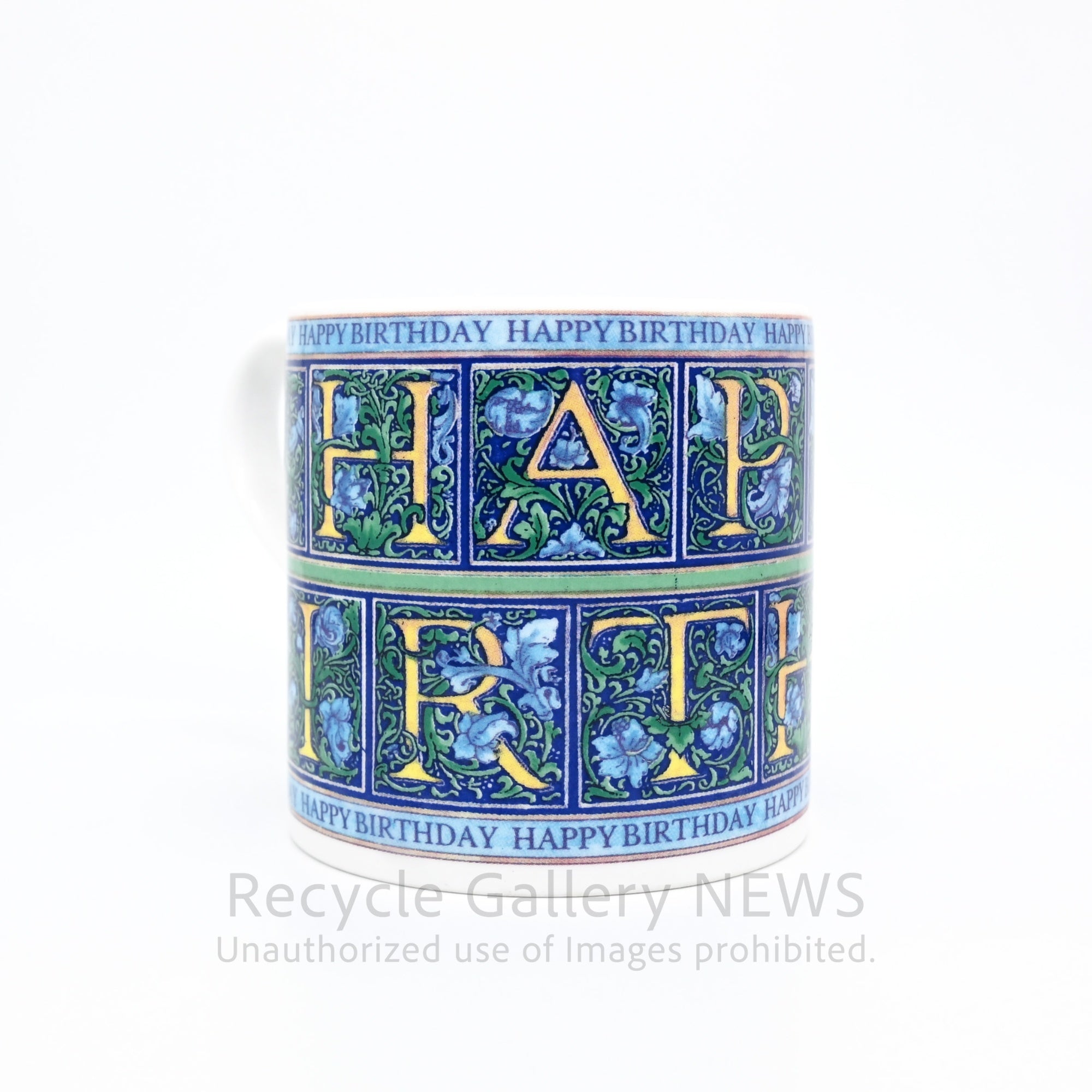 WEDGWOOD "HAPPY BIRTHDAY" Mug Cup Blue Botanical Pattern Bone China Giftware / ウェッジウッド ハッピーバースデイ マグカップ ブルー ボタニカル柄 ギフト ボーンチャイナ