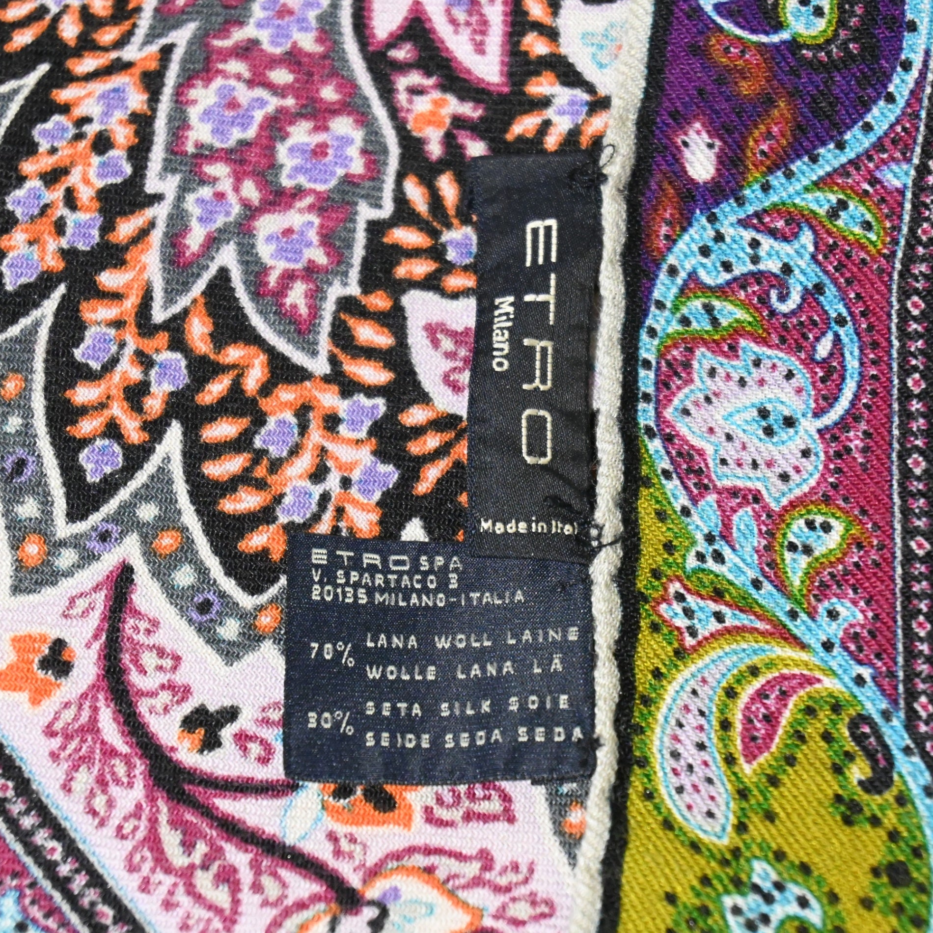 ETRO Paisley Print Silk and Cashmere Shawl Scarf Stole Italia / エトロ プリント シルク＆カシミア ショール ペイズリー柄 スカーフ ストール イタリア