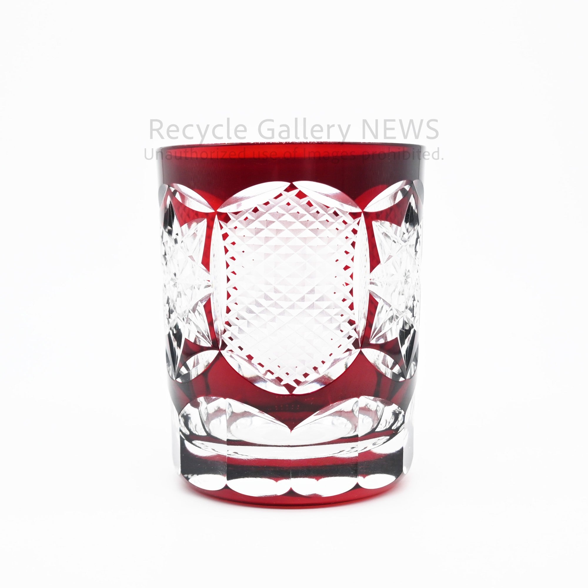 GAKUMO Edo Kiriko Yabe Glass Studio Cut Glass Rocks Glass Red Sake Ware Modern Japanese Craft / 江戸切子 岳茂 ロックグラス 矢部硝子工芸 被せ切子 赤 和モダン