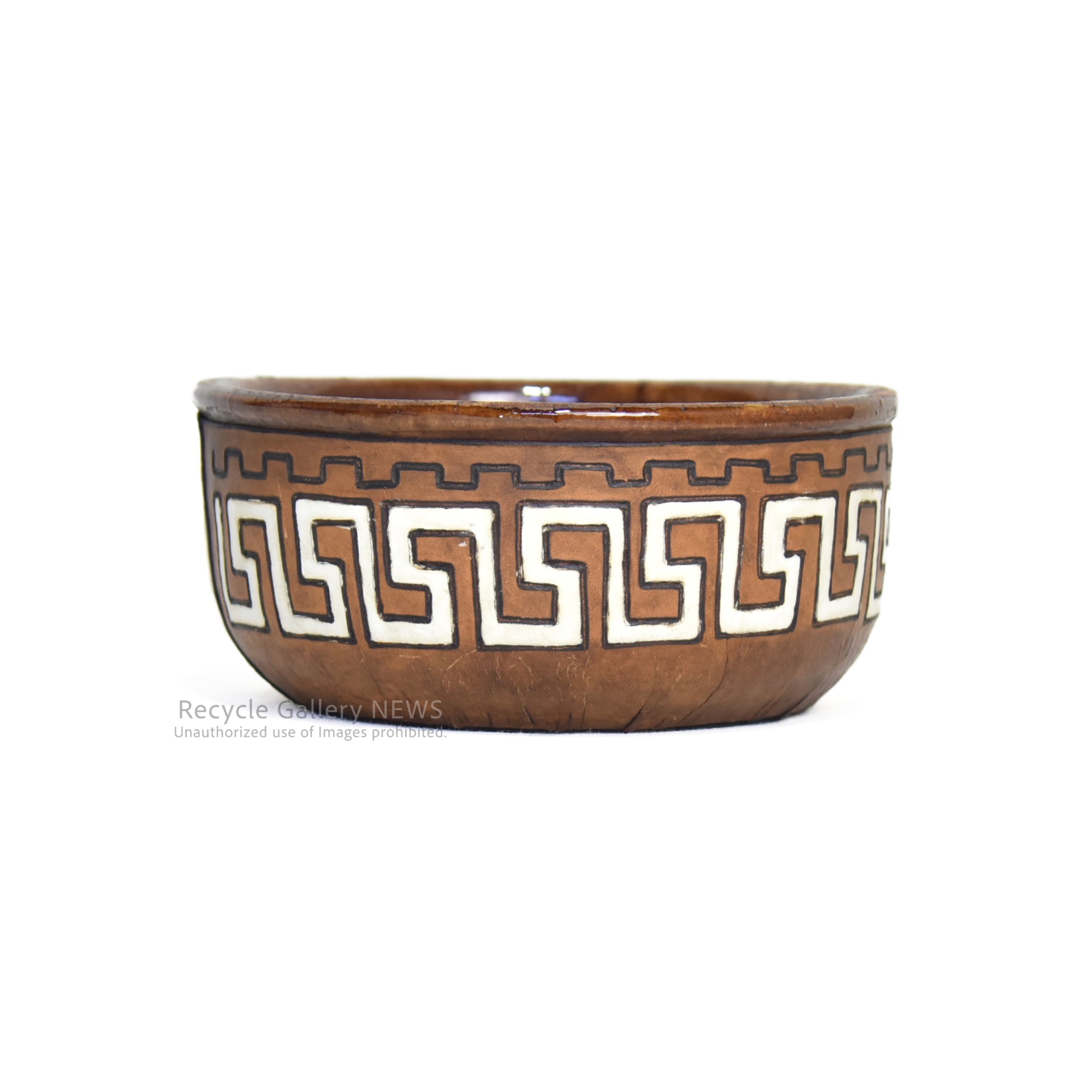 Leather cover Ceramic bowl Brazil Fork art Midcentury / 陶器 レザーカバー ボウル ブラジル製 フォークアート ミッドセンチュリー