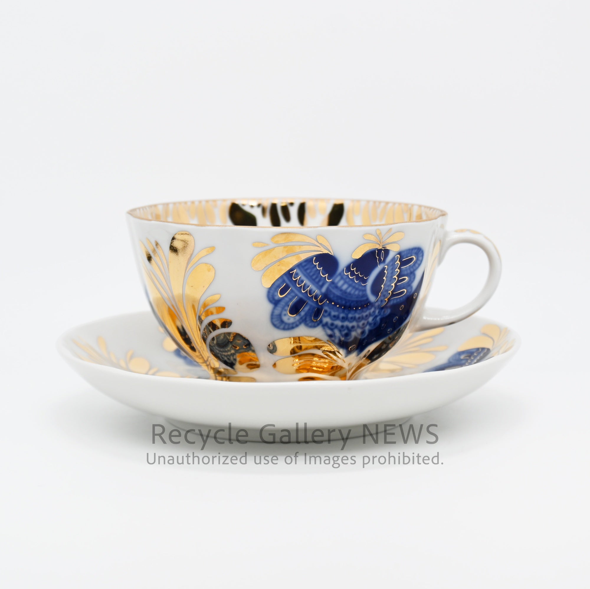 Lomonosov Golden Garden C&S Russian Porcelain White Blue Gold / ロモノーソフ 黄金の庭 カップ＆ソーサー ロシア食器 白 青 金