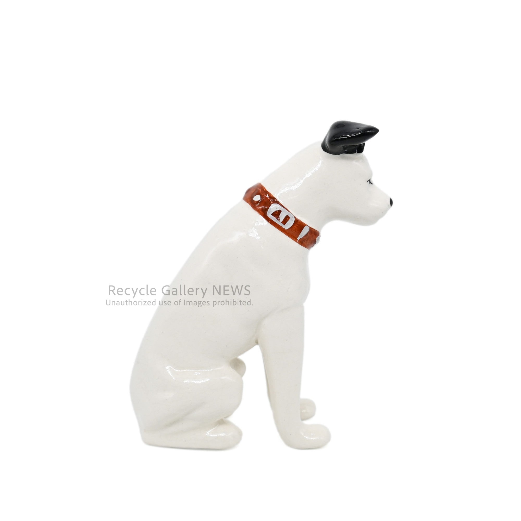 His Master's Voice "Nipper" Hand-Painted Ceramic Dog Figurine Miniature Victor White / 『主人の声』ビクター犬 ニッパー ハンドペイント 陶器フィギュリン ミニチュア オブジェ 犬の置物 オーディオ レトロ 白