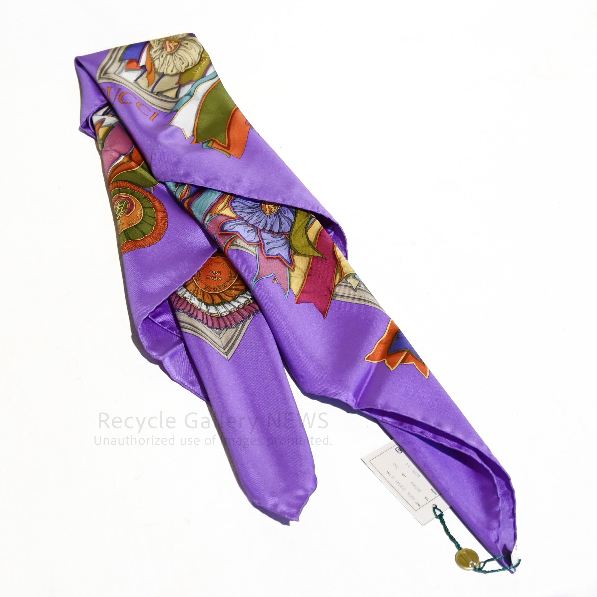 GUCCI Large Scarf Rosette Pattern Unused Silk Medal Ribbon Purple