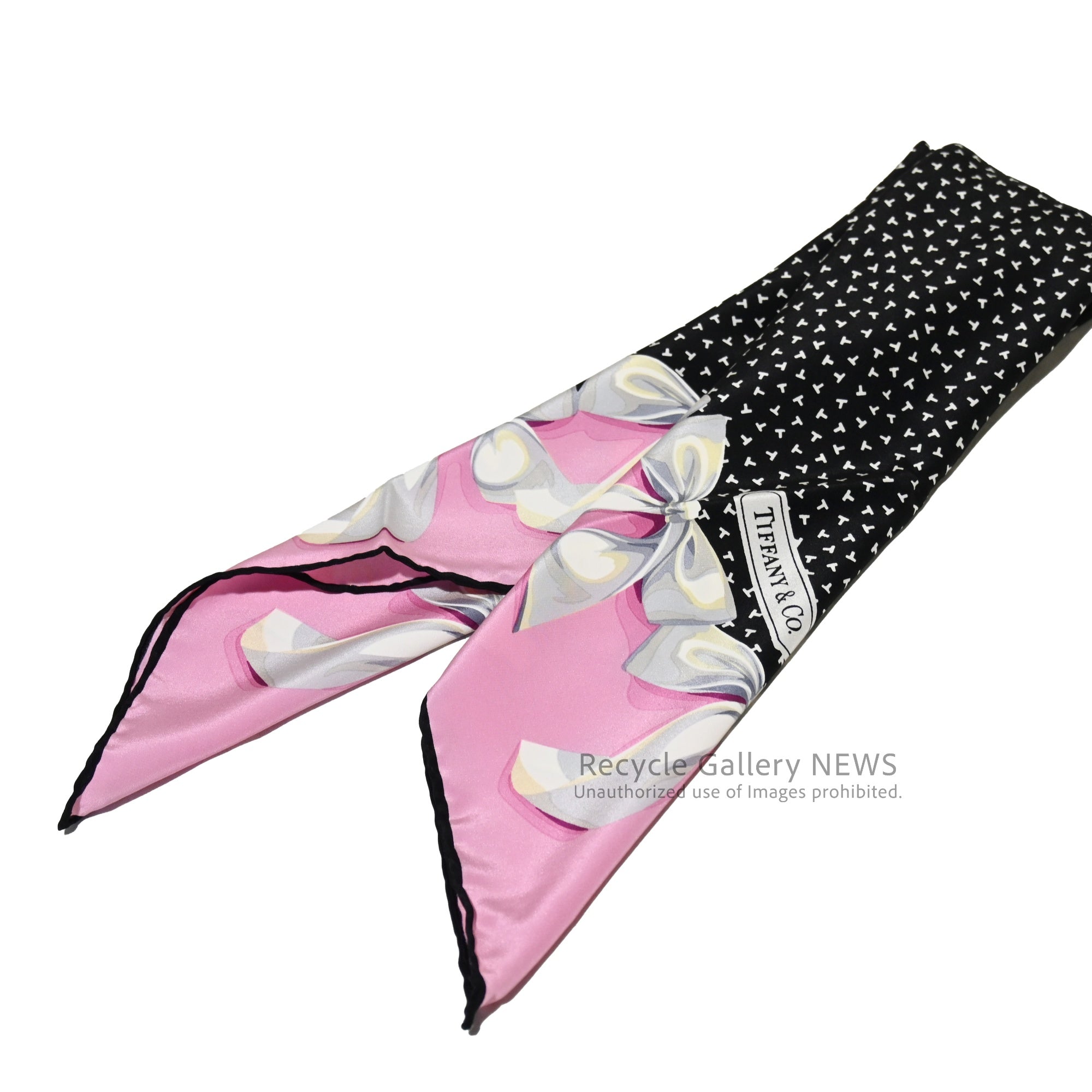 Tiffany Ribbon scarf Pink and black / ティファニー リボン柄 スカーフ ピンク 黒
