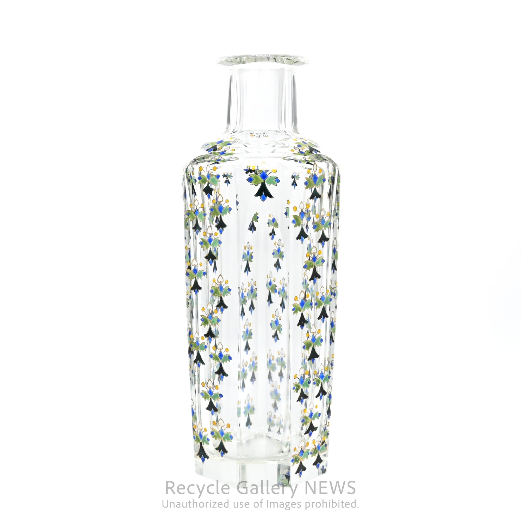 Vintage Yosai Art Glass Floral Vase / 窯彩硝子 花器 フラワーベース 小花柄 クリア レトロ