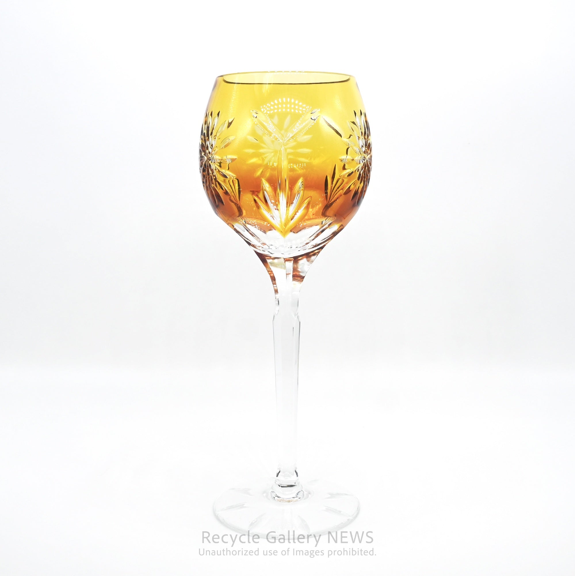 Golden Hour Cut Glass Wine Glass Amber Gradation Botanical Motif Retro / アンバーカラー 琥珀色 グラデーション カットガラス ワイングラス ボタニカルモチーフ レトロ