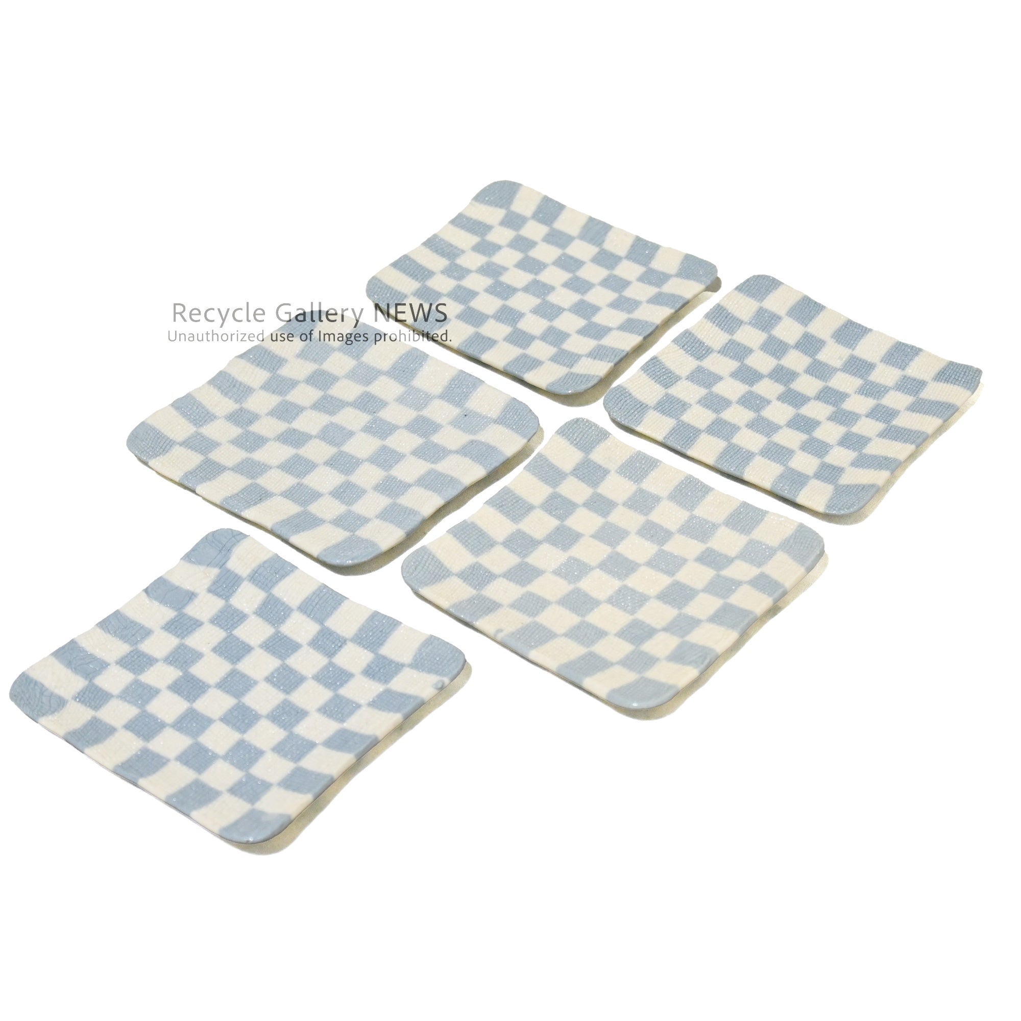 赤津焼 古山作 ねり込小皿 5枚セット 箱付き 市松模様 和食器 / Akatsu ware Koyama kneaded small plates 5 Checkered pattern Japanese tableware