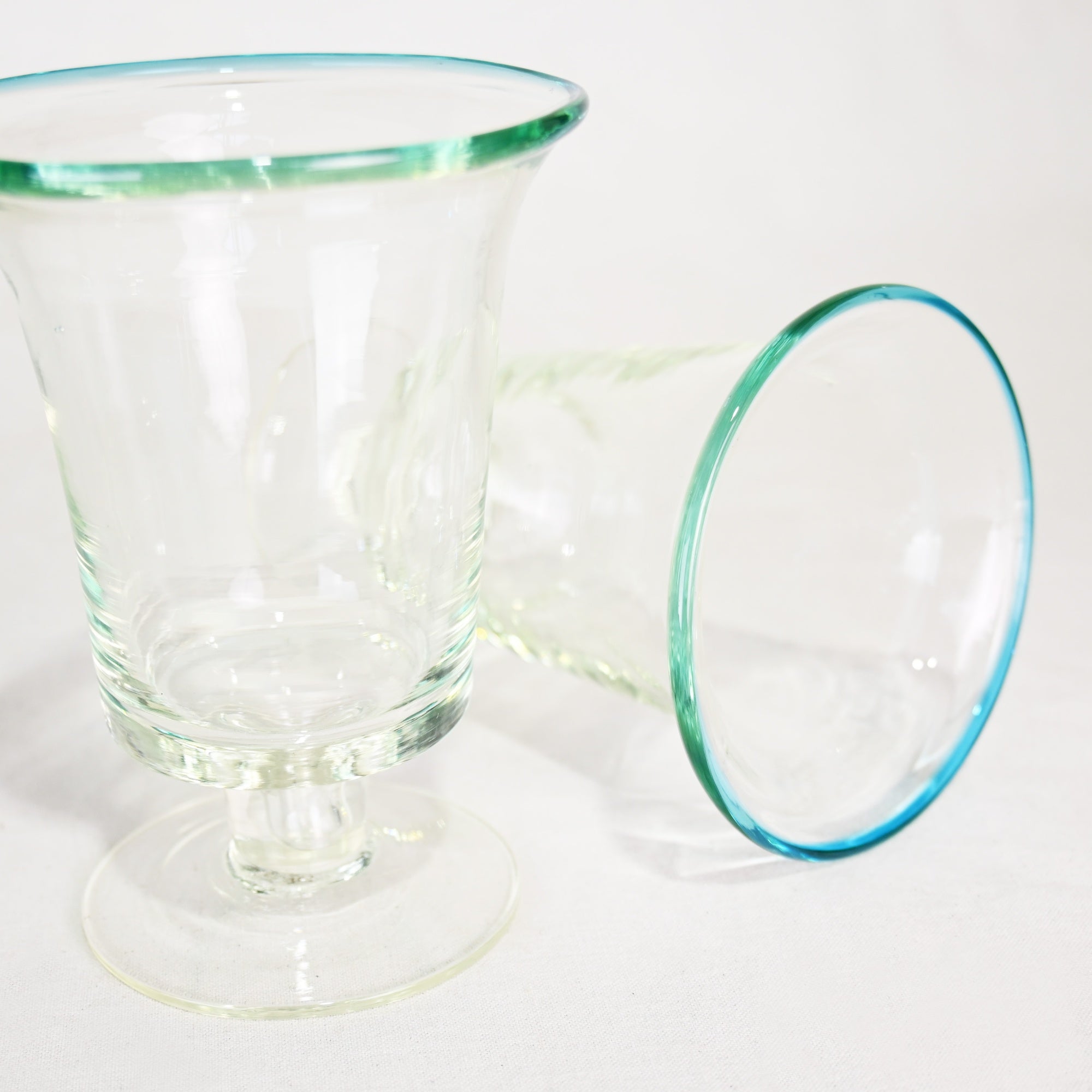 Vintage Japanese Blown glass Blue&Clear Ice Cup Parfait Glass / ヴィンテージ 和ガラス 吹きガラス 青＆透明 氷コップ パフェグラス