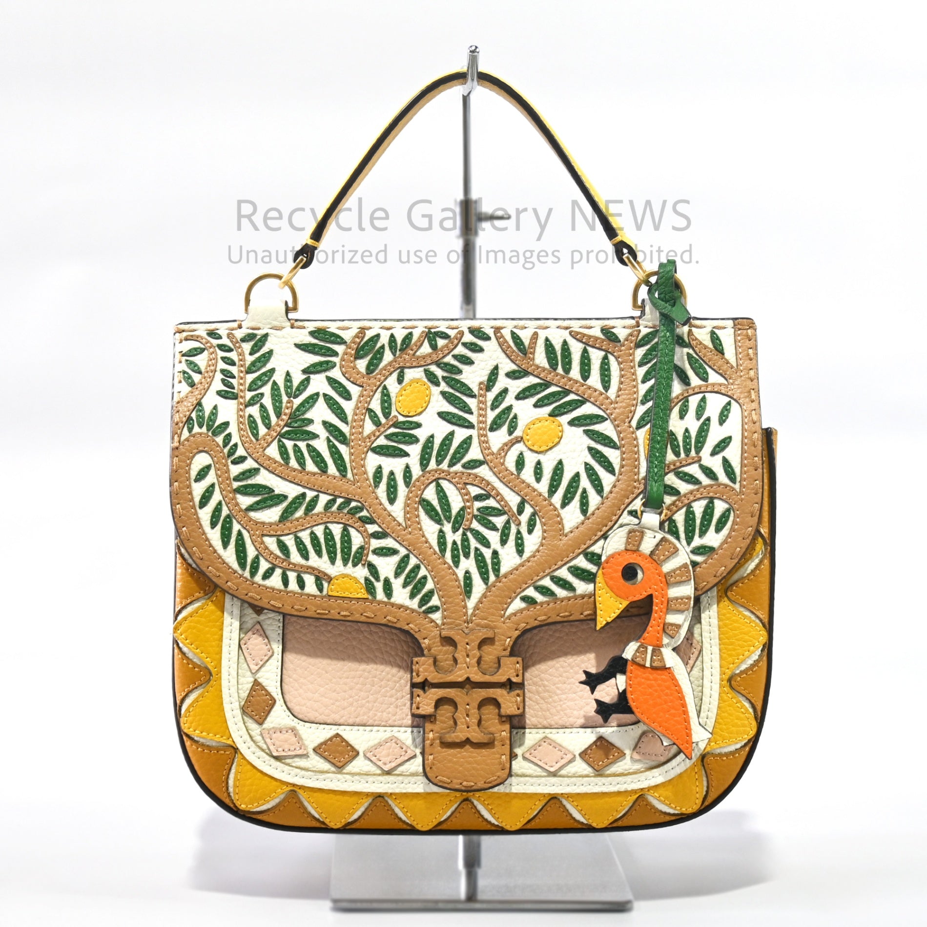 Tory Burch Mcgraw Botanical Appliqué Satchel Leather Bag / トリーバーチ マックグロー サッチェル レザー ハンドバッグ パッチワーク ベージュ ボタニカル