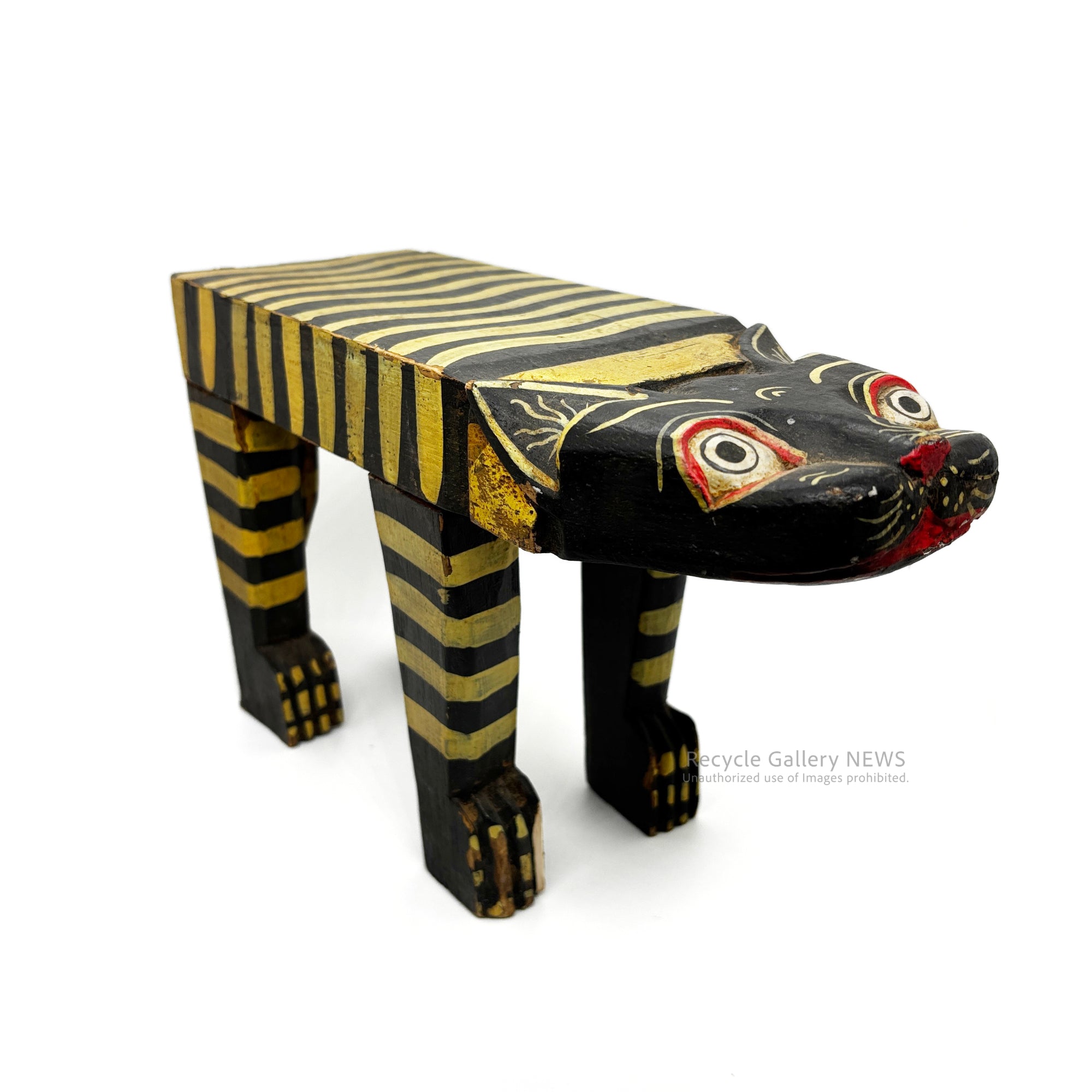 Asian-style Cat plant stand Small shelf Wood carving / アジアン雑貨 ネコ 花台 小棚 木工