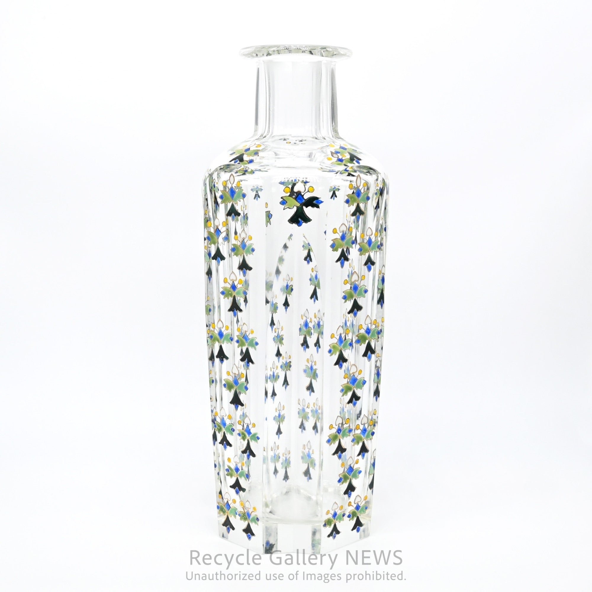 Vintage Yosai Art Glass Floral Vase / 窯彩硝子 花器 フラワーベース 小花柄 クリア レトロ