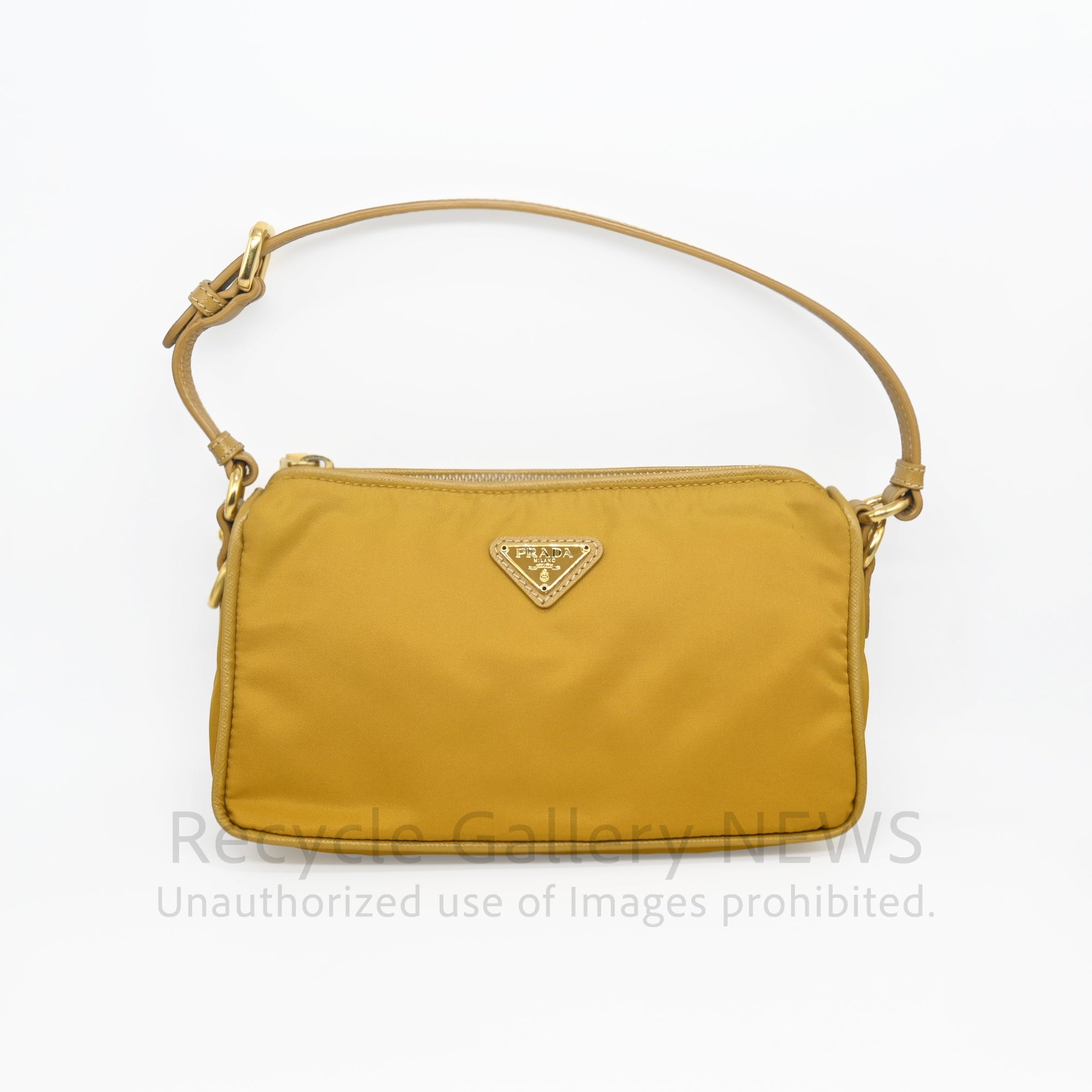 PRADA Triangle Logo Nylon Mini Pouch Mustard Yellow / プラダ ナイロンポーチ ミニバッグ ハンドバッグ マスタードイエロー