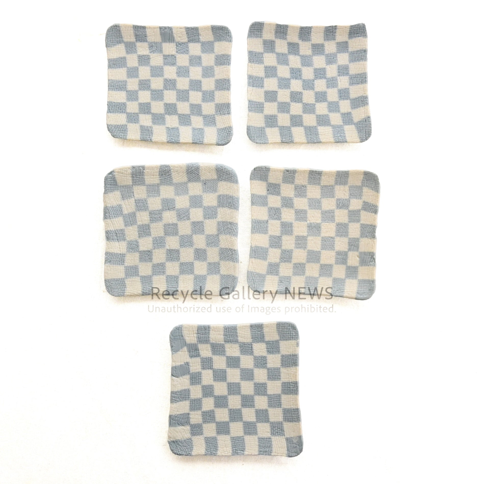 赤津焼 古山作 ねり込小皿 5枚セット 箱付き 市松模様 和食器 / Akatsu ware Koyama kneaded small plates 5 Checkered pattern Japanese tableware