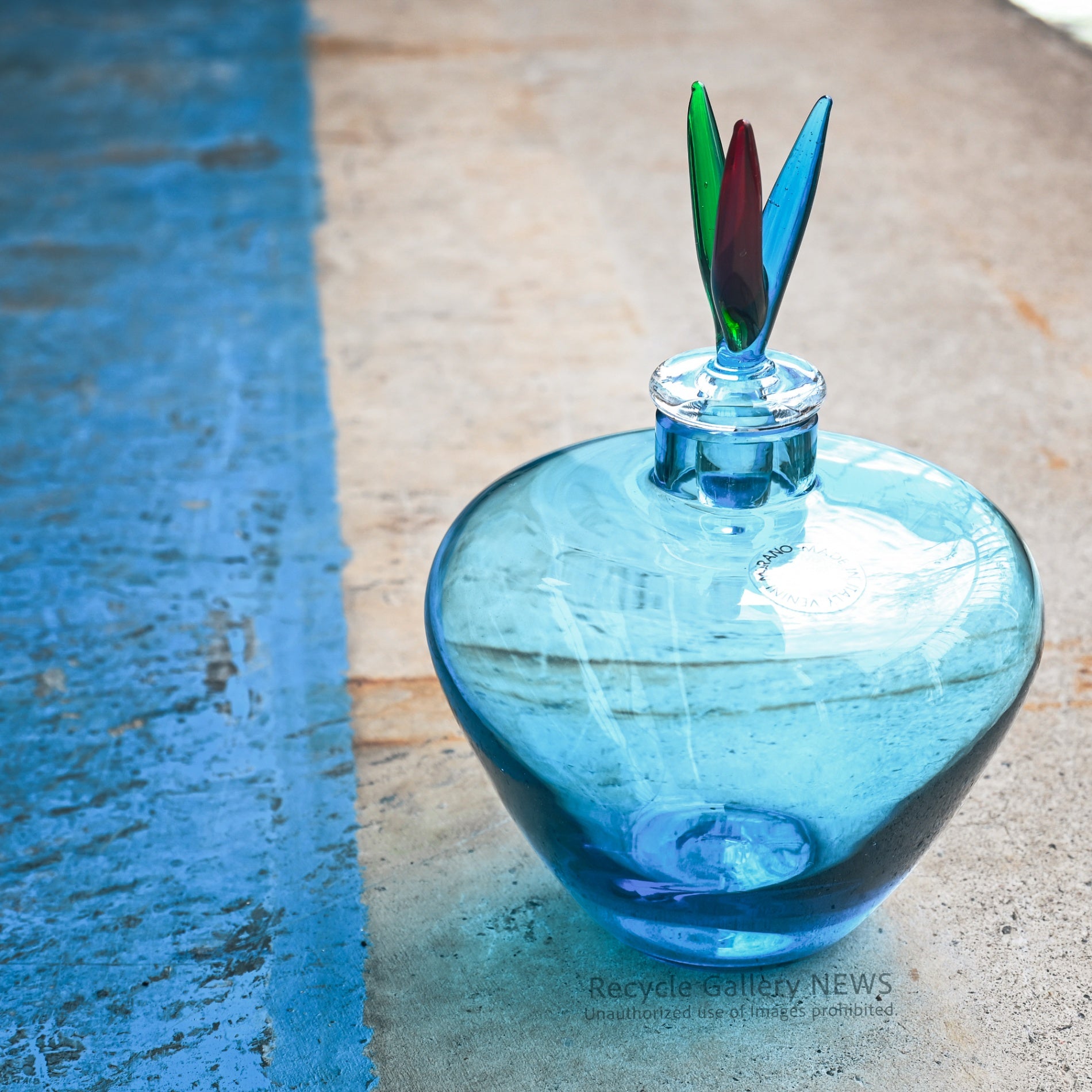 MURANO VENINI MONOFORINI Perfume Bottle Italia Blue Glass Art Piece / ムラノガラス ヴィニーニ社 香水瓶 イタリア モノフォリーニ 青色 アートピース