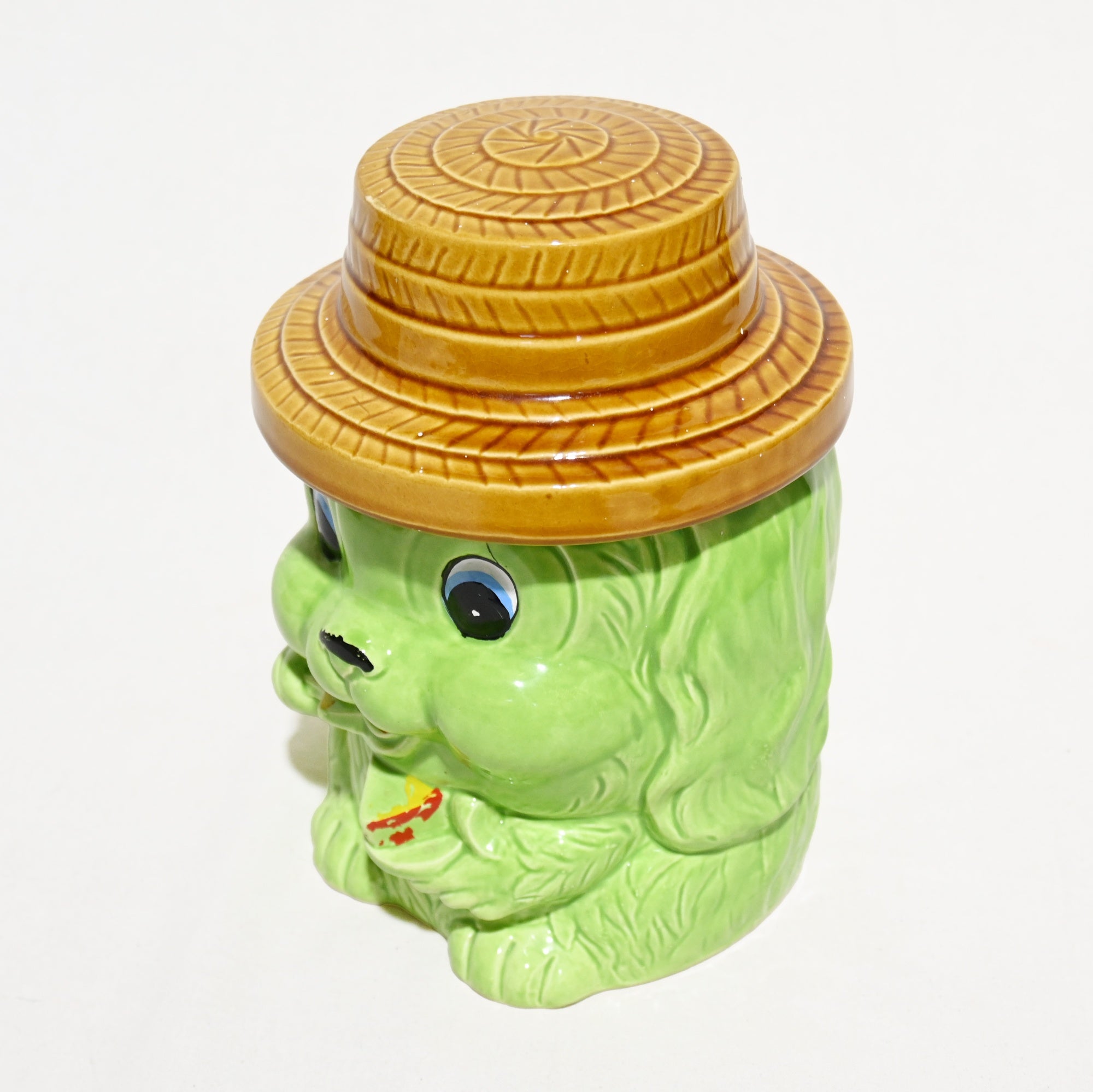 Green Dog Cookie Jar Pot Trinket Box Retro Japan Vintage / グリーンドッグ クッキージャー 昭和レトロ 犬 小物入れ ポット 日本 ヴィンテージ