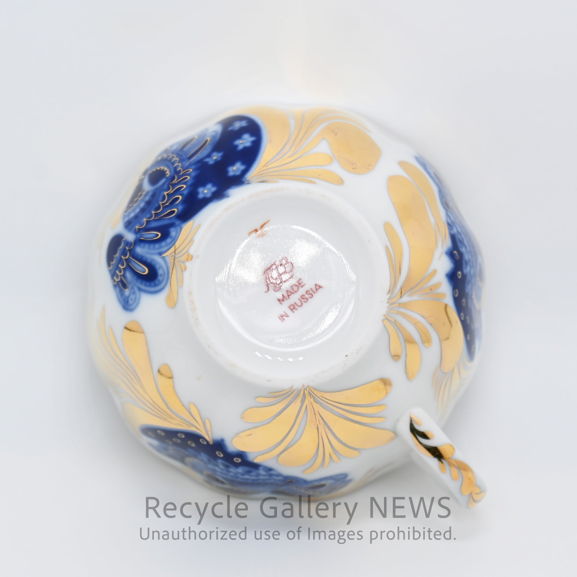 Lomonosov Golden Garden C&S Russian Porcelain White Blue Gold / ロモノーソフ 黄金の庭 カップ＆ソーサー ロシア食器 白 青 金