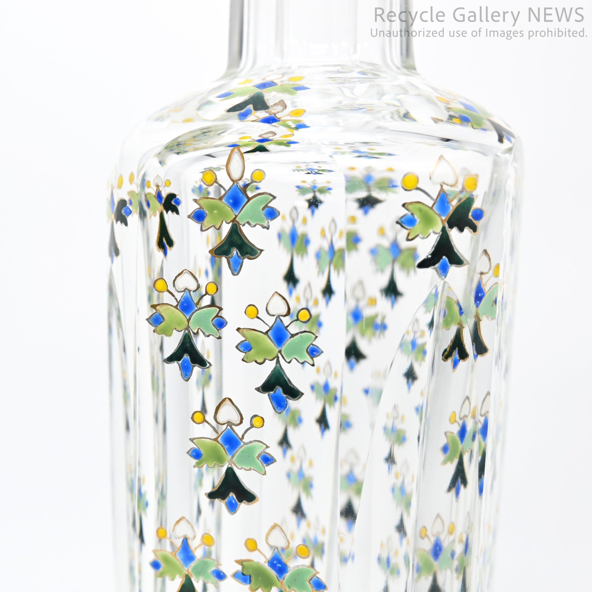 Vintage Yosai Art Glass Floral Vase / 窯彩硝子 花器 フラワーベース 小花柄 クリア レトロ