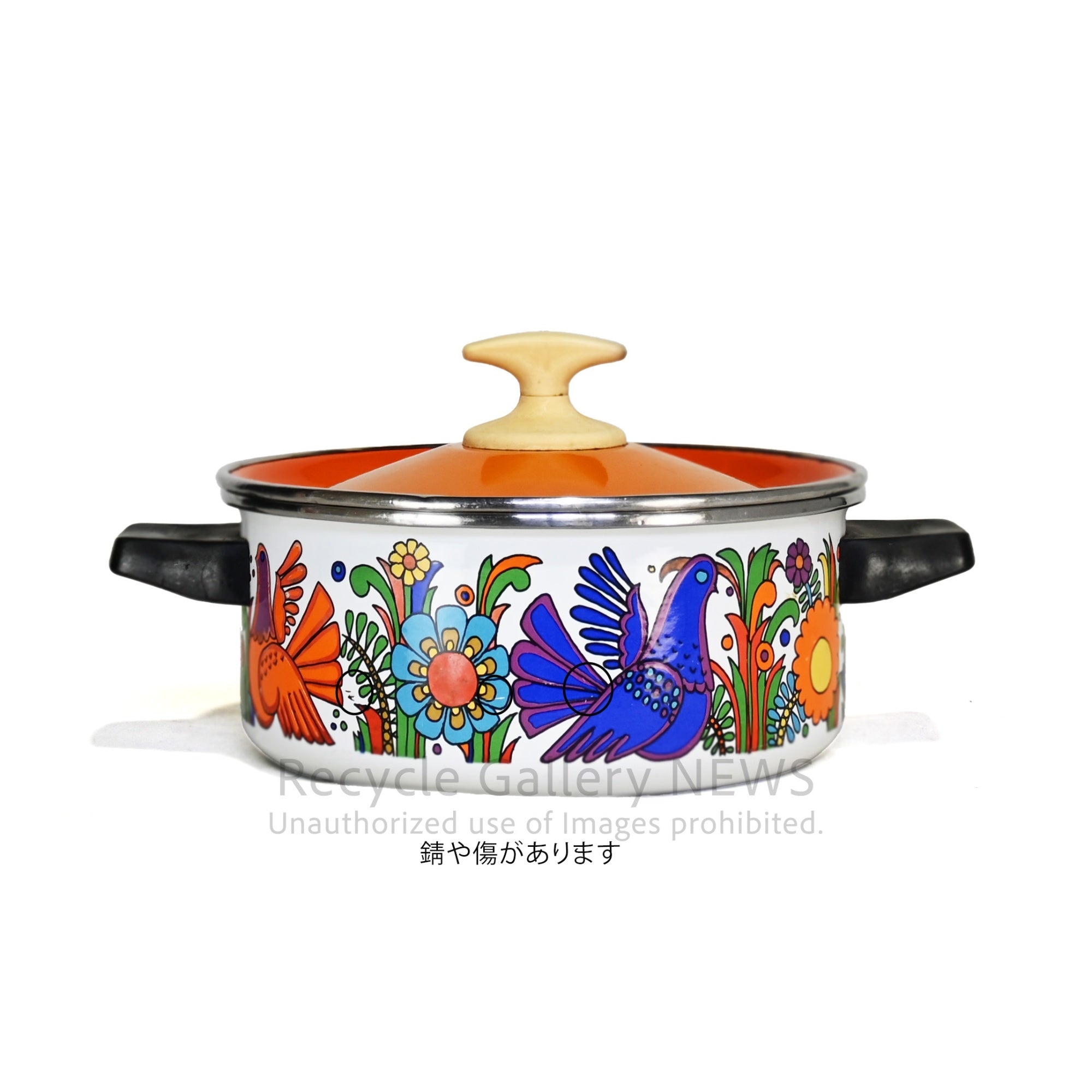 VILLEROY & BOCH  ACAPULCO Enamel pot Floral and Bird German kitchen tools / ビロレイ＆ボッホ アカプルコ ホーロー鍋 蓋違い 花鳥柄 ドイツ キッチンツール