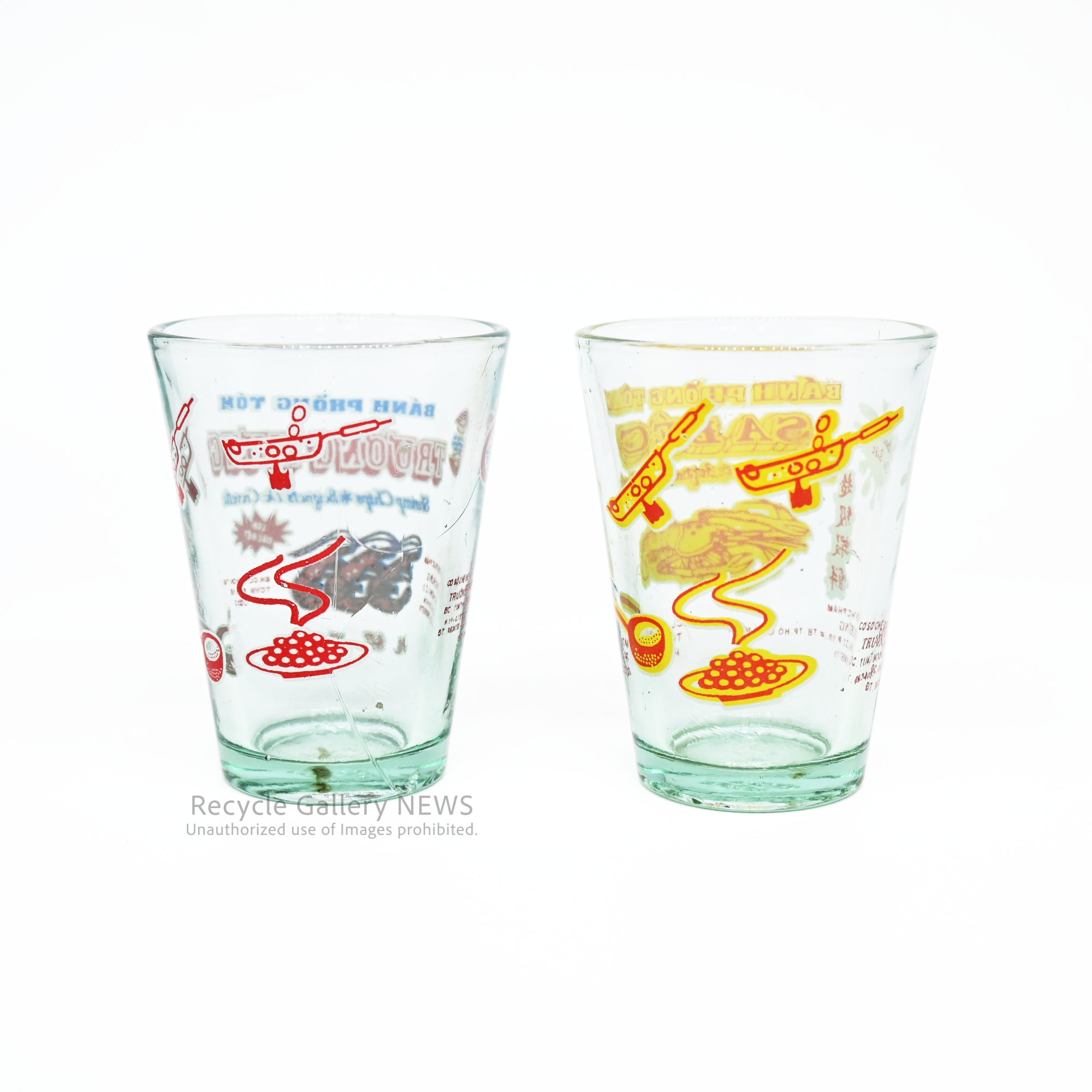 Vietnamese Shrimp Cracker Bánh phồng tôm Shot Glass Yellow / Red East Asian Goods / ベトナム エビ煎餅 バインフォントム ショットグラス 黄赤 / 赤青 東アジア雑貨