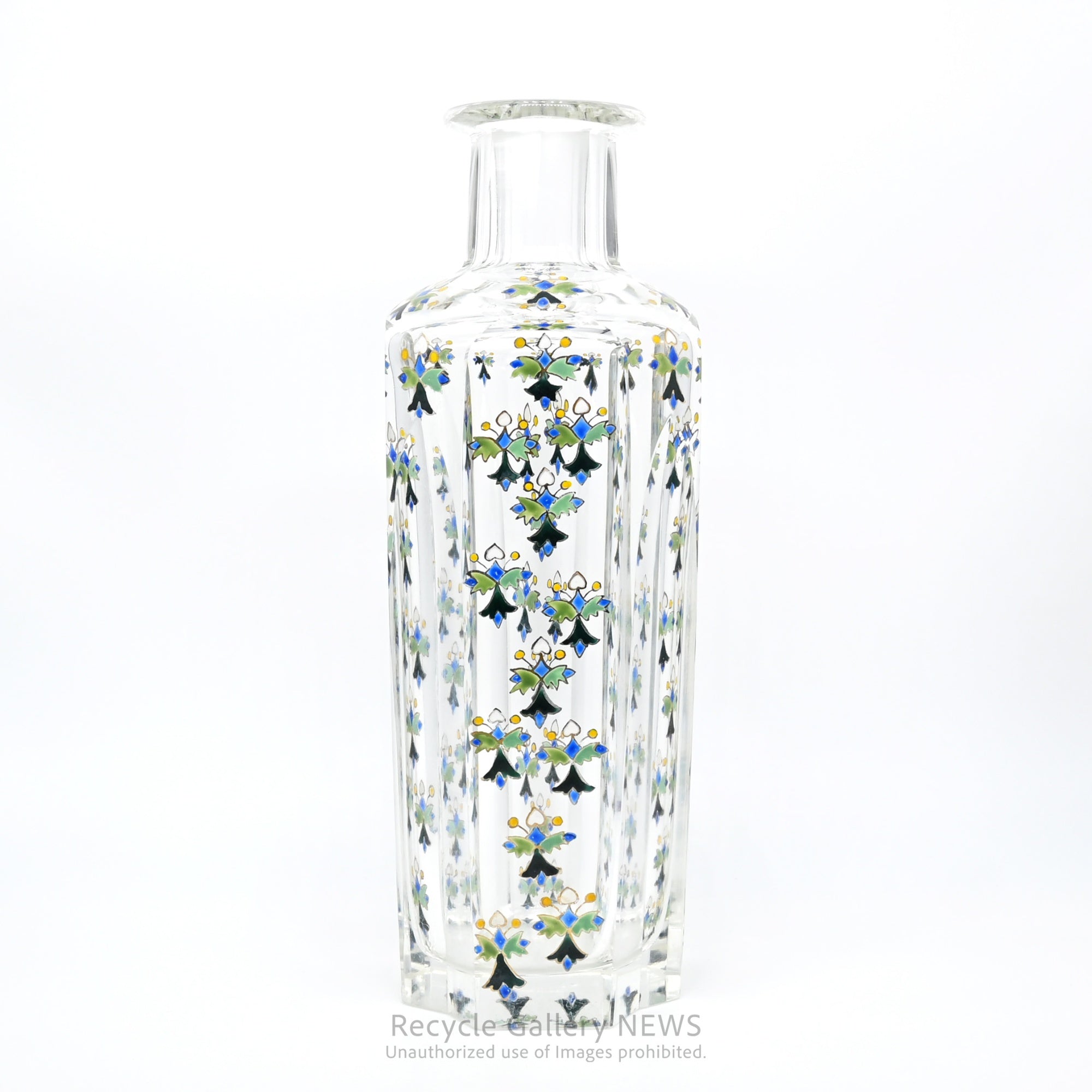 Vintage Yosai Art Glass Floral Vase / 窯彩硝子 花器 フラワーベース 小花柄 クリア レトロ