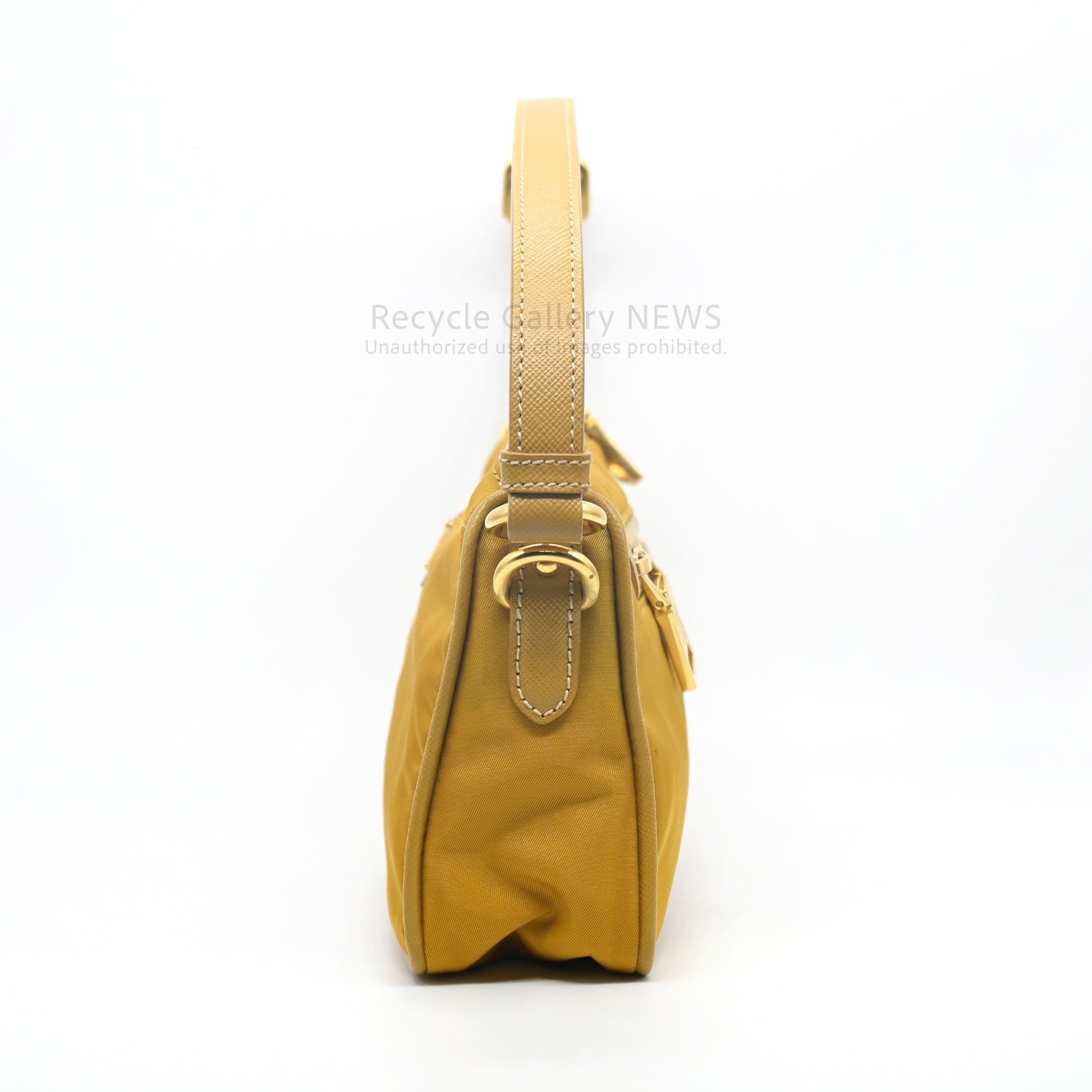 PRADA Triangle Logo Nylon Mini Pouch Mustard Yellow / プラダ ナイロンポーチ ミニバッグ ハンドバッグ マスタードイエロー