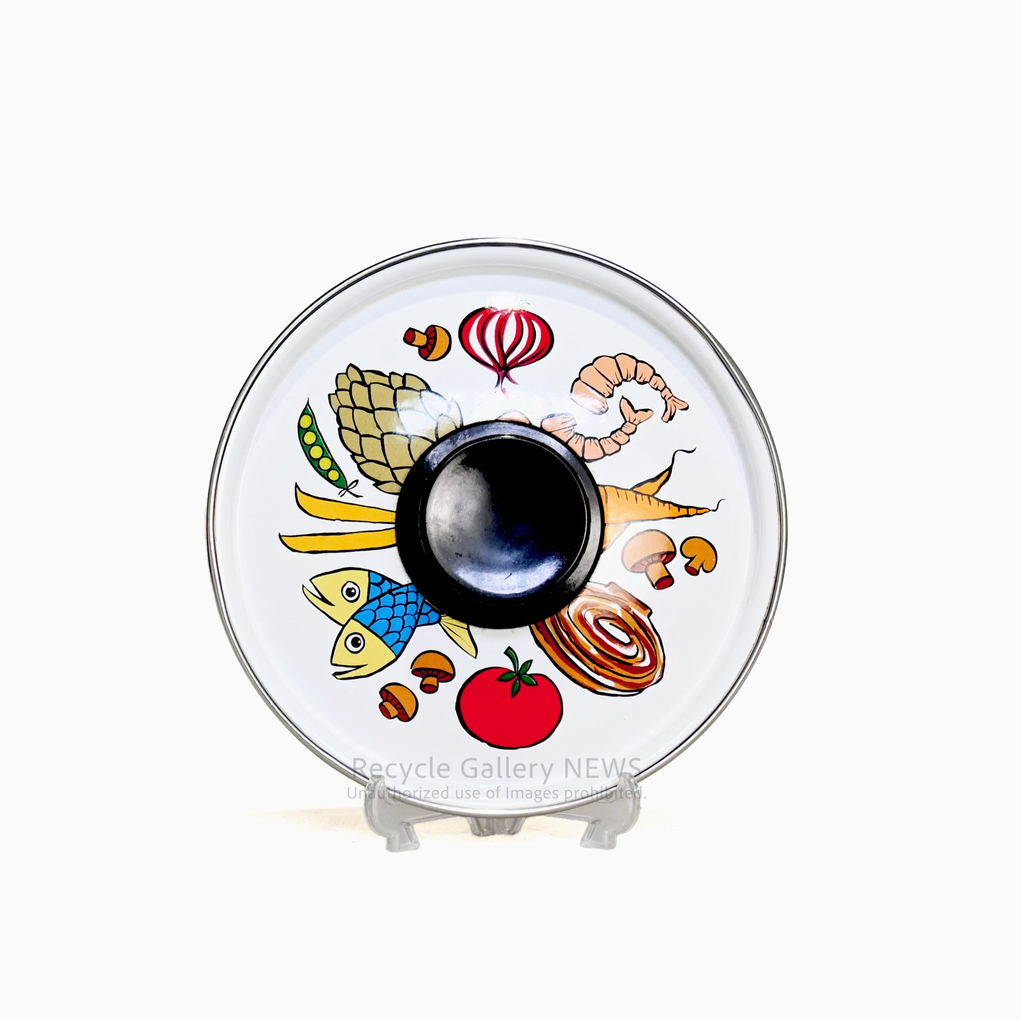 1960s American vintage enamel pot White with food design / 1960年代 アメリカ ヴィンテージ ホーロー鍋 ホワイト 食材デザイン
