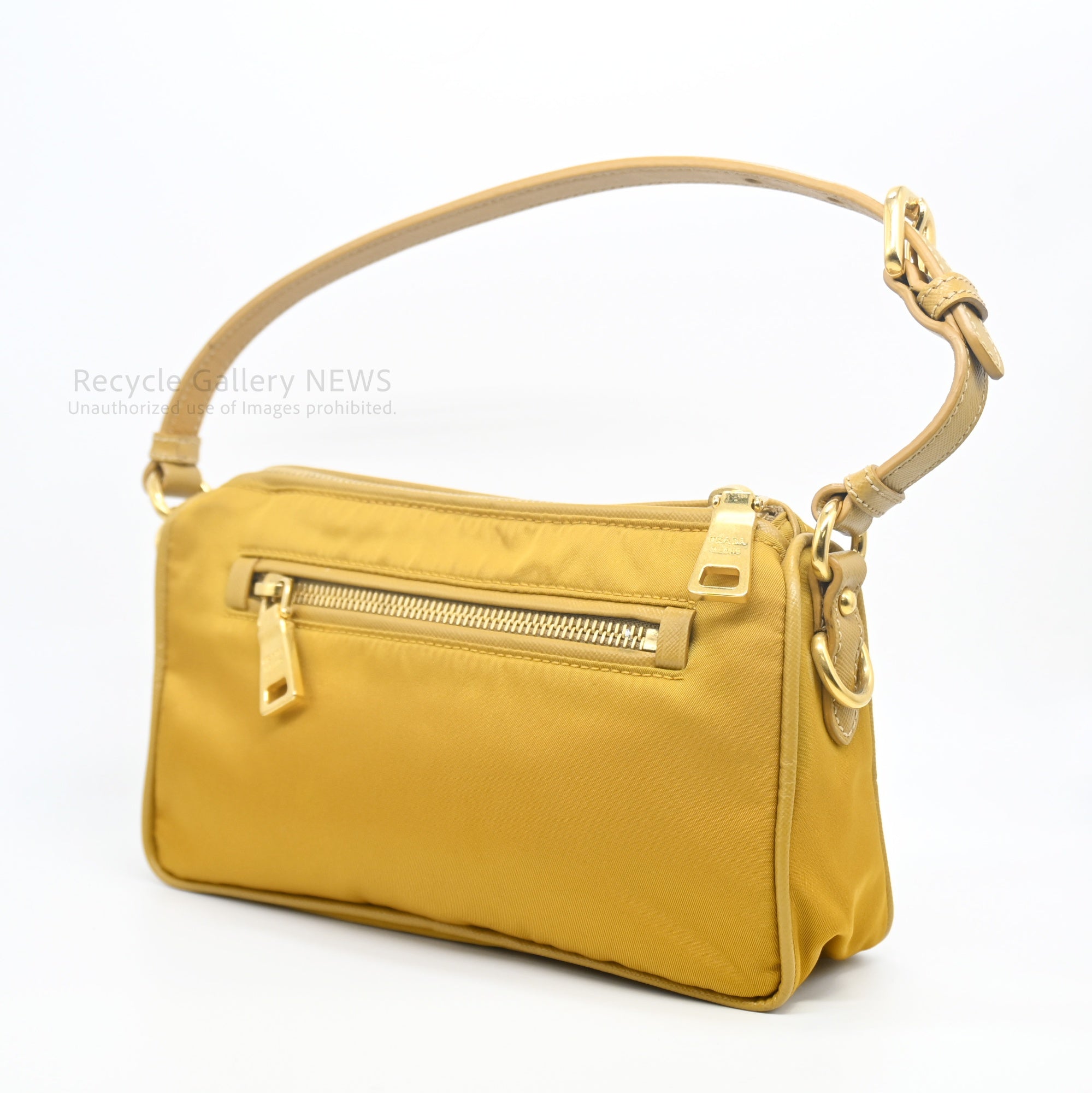 PRADA Triangle Logo Nylon Mini Pouch Mustard Yellow / プラダ ナイロンポーチ ミニバッグ ハンドバッグ マスタードイエロー