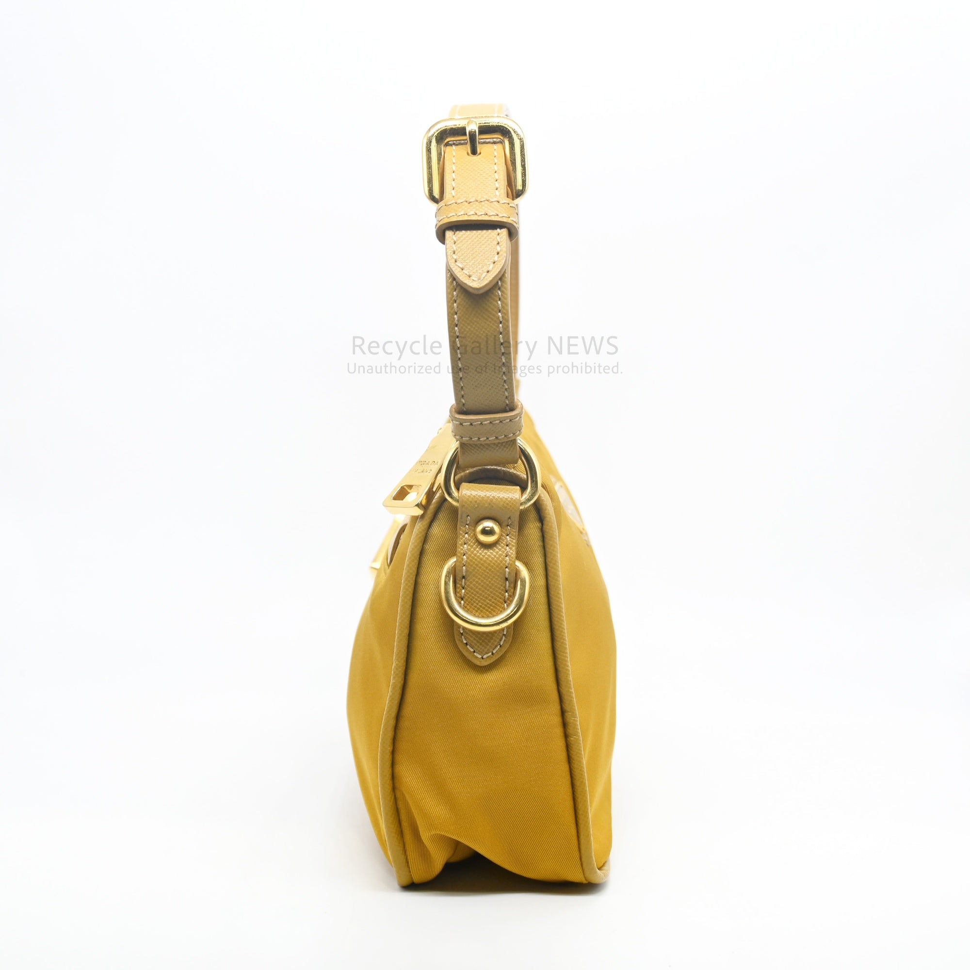 PRADA Triangle Logo Nylon Mini Pouch Mustard Yellow / プラダ ナイロンポーチ ミニバッグ ハンドバッグ マスタードイエロー