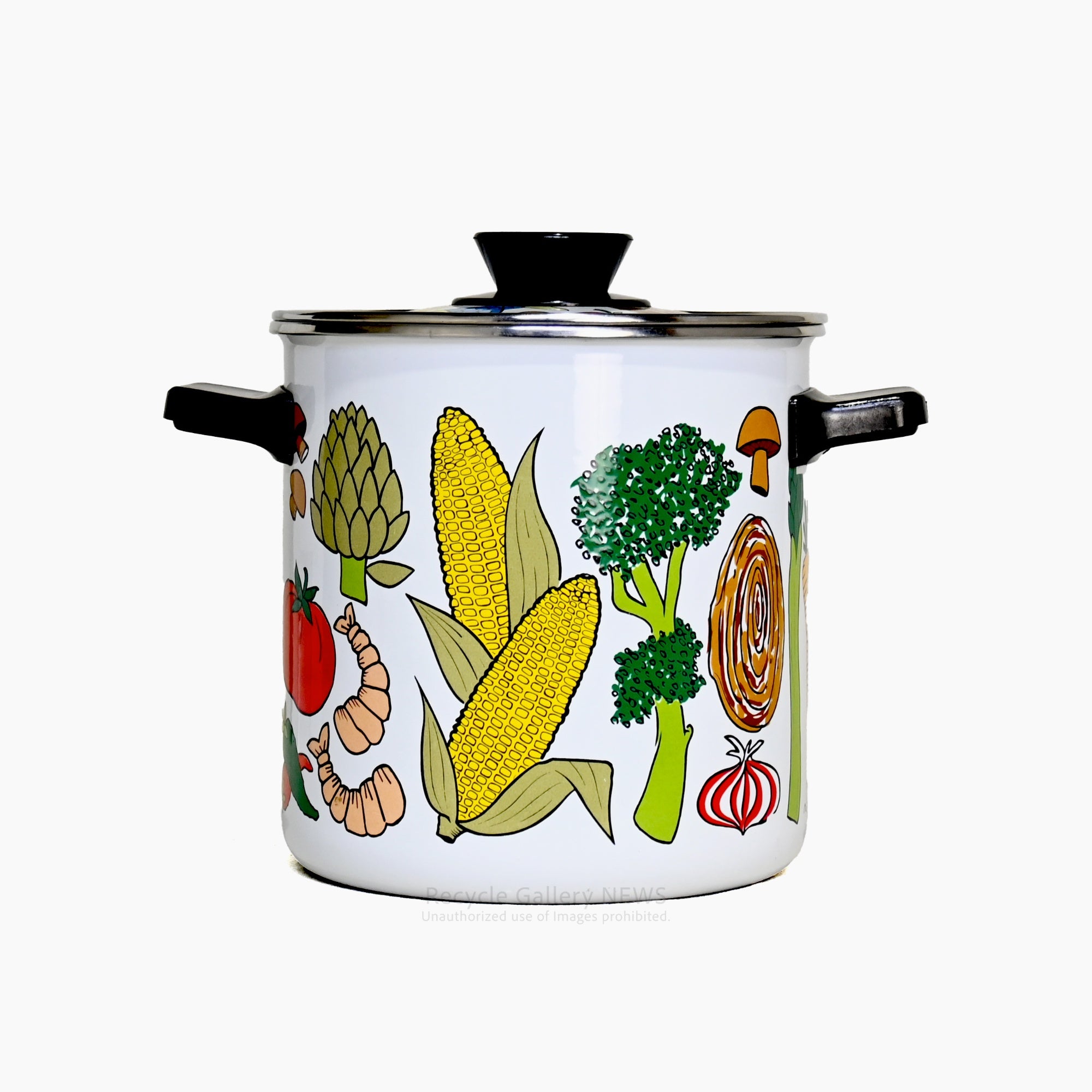 1960s American vintage enamel pot White with food design / 1960年代 アメリカ ヴィンテージ ホーロー鍋 ホワイト 食材デザイン
