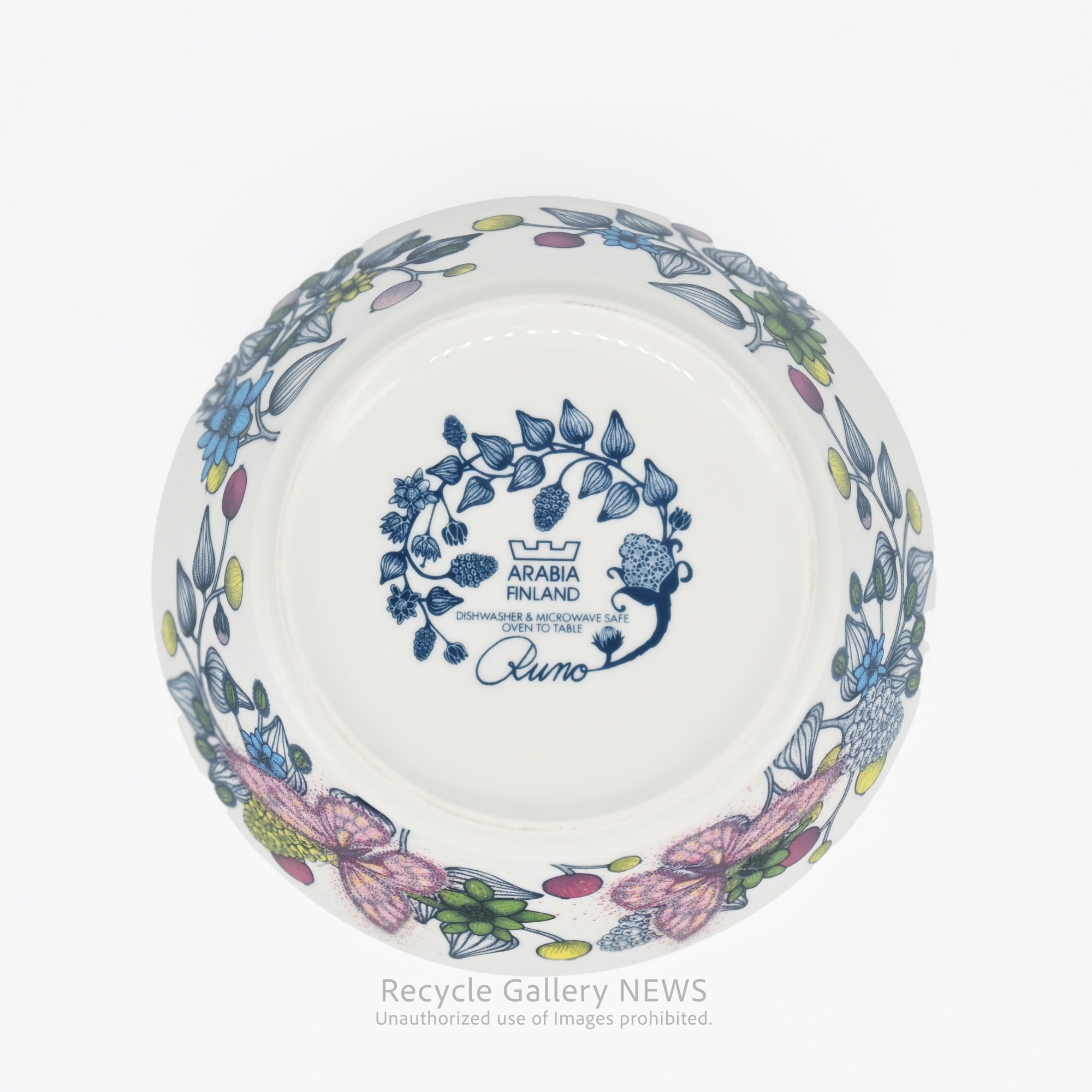 ARABIA RUNO Finland  "Butterfly" Floral Bowl White Porcelain / アラビア ルノ バタフライボウル フィンランド 花柄 白磁