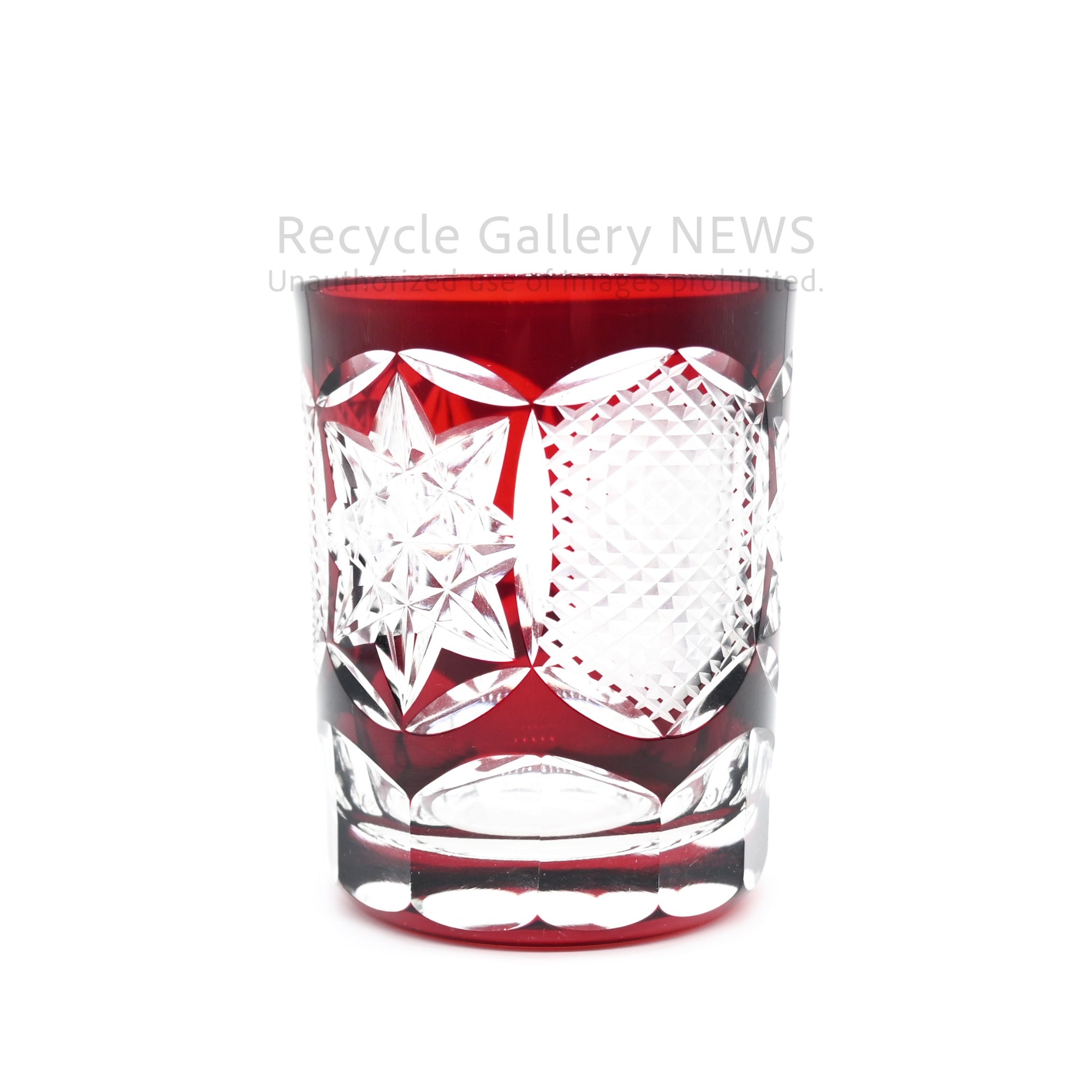 GAKUMO Edo Kiriko Yabe Glass Studio Cut Glass Rocks Glass Red Sake Ware Modern Japanese Craft / 江戸切子 岳茂 ロックグラス 矢部硝子工芸 被せ切子 赤 和モダン