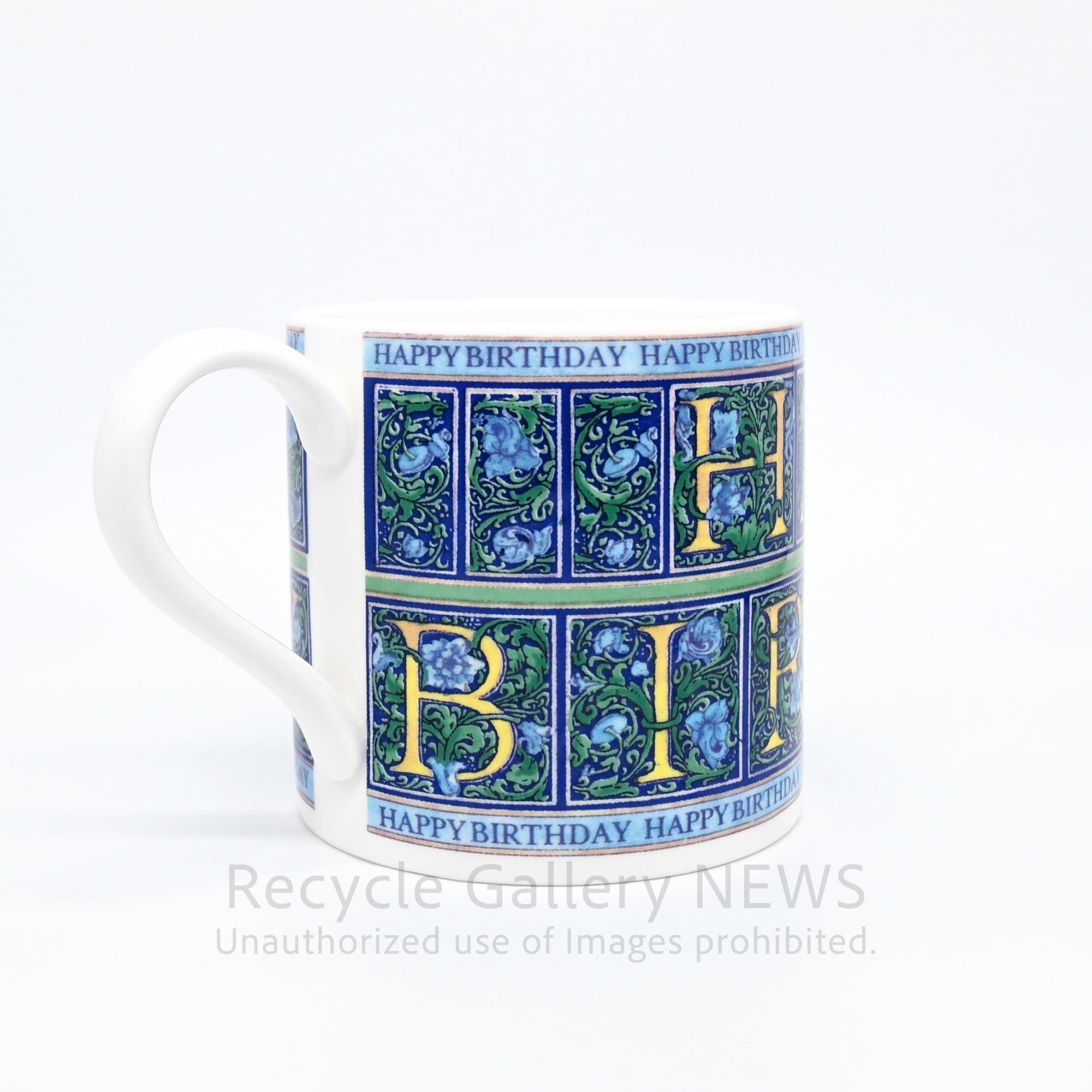 WEDGWOOD "HAPPY BIRTHDAY" Mug Cup Blue Botanical Pattern Bone China Giftware / ウェッジウッド ハッピーバースデイ マグカップ ブルー ボタニカル柄 ギフト ボーンチャイナ