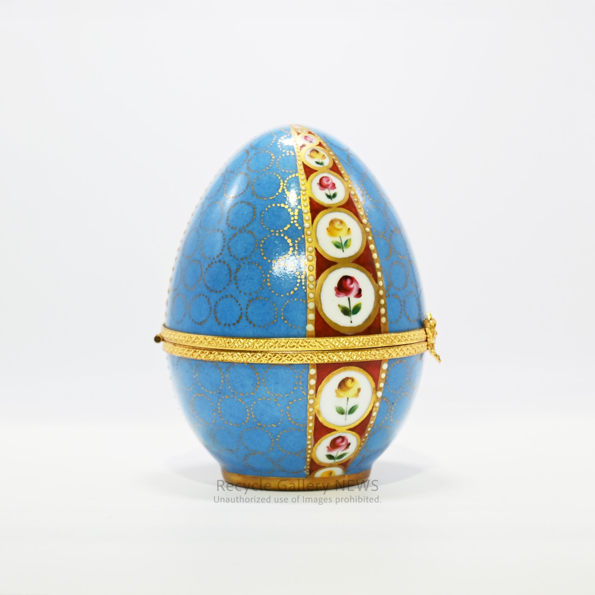 France Limoges Egg-shaped trinket box High-quality Porcelain Brass / フランス リモージュ 卵型小物入 高級陶磁器 真鍮