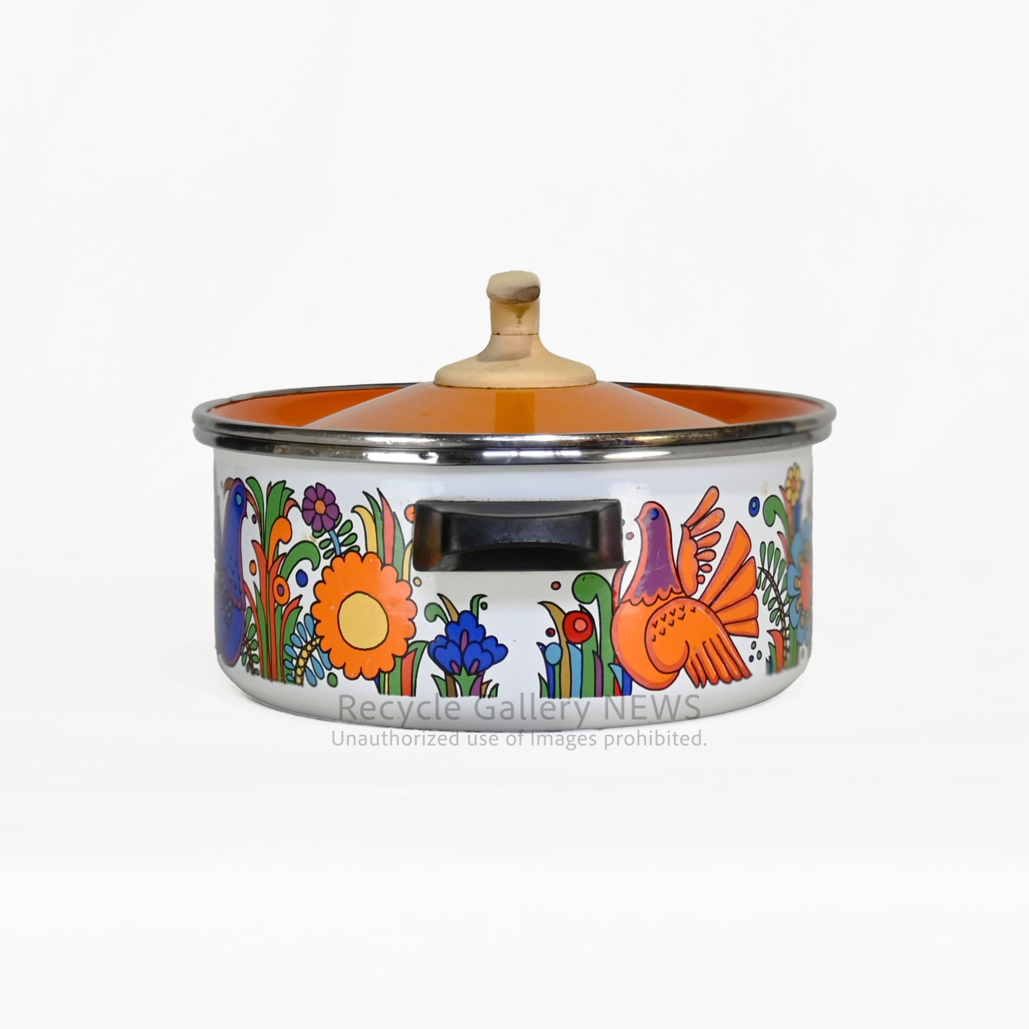 VILLEROY & BOCH  ACAPULCO Enamel pot Floral and Bird German kitchen tools / ビロレイ＆ボッホ アカプルコ ホーロー鍋 蓋違い 花鳥柄 ドイツ キッチンツール