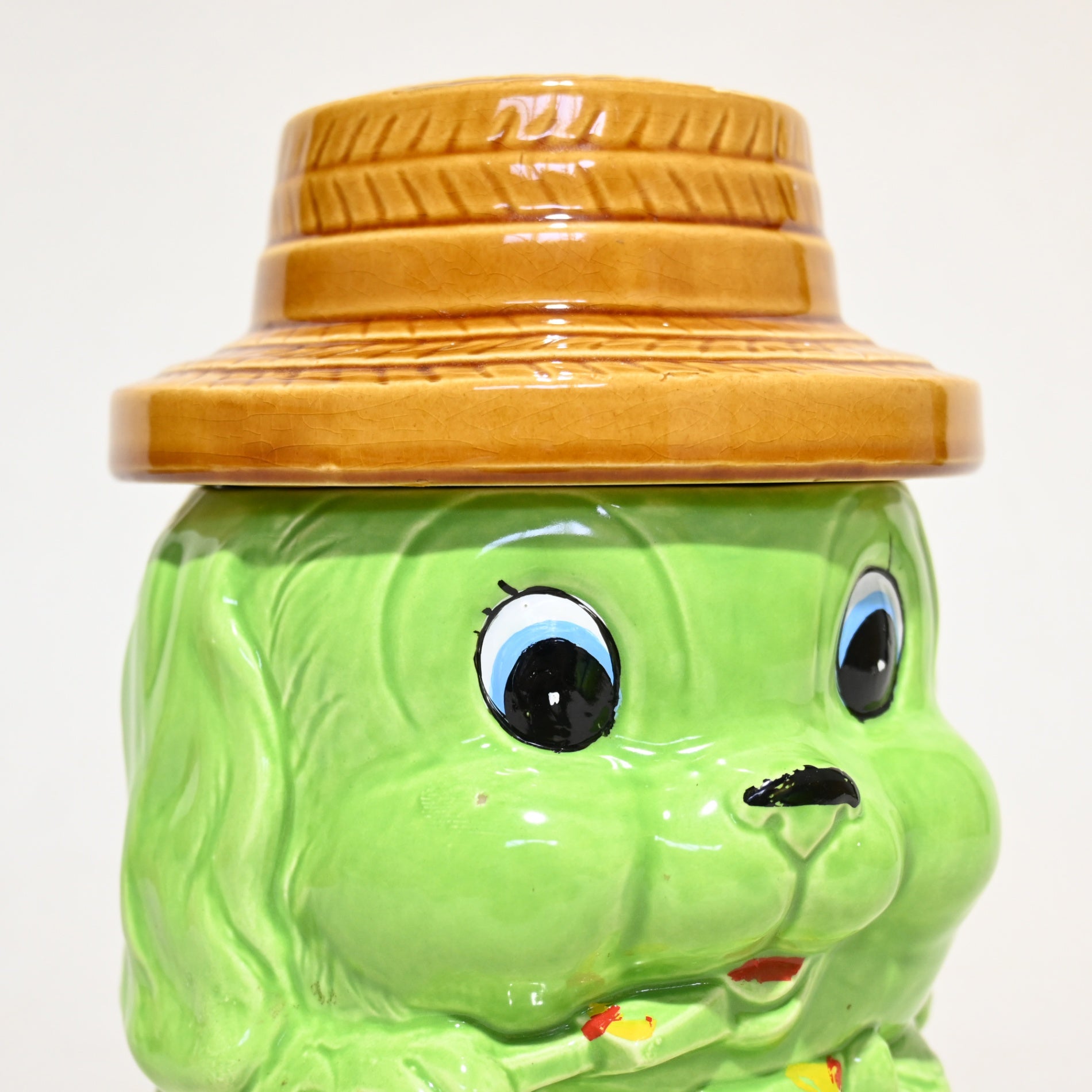 Green Dog Cookie Jar Pot Trinket Box Retro Japan Vintage / グリーンドッグ クッキージャー 昭和レトロ 犬 小物入れ ポット 日本 ヴィンテージ