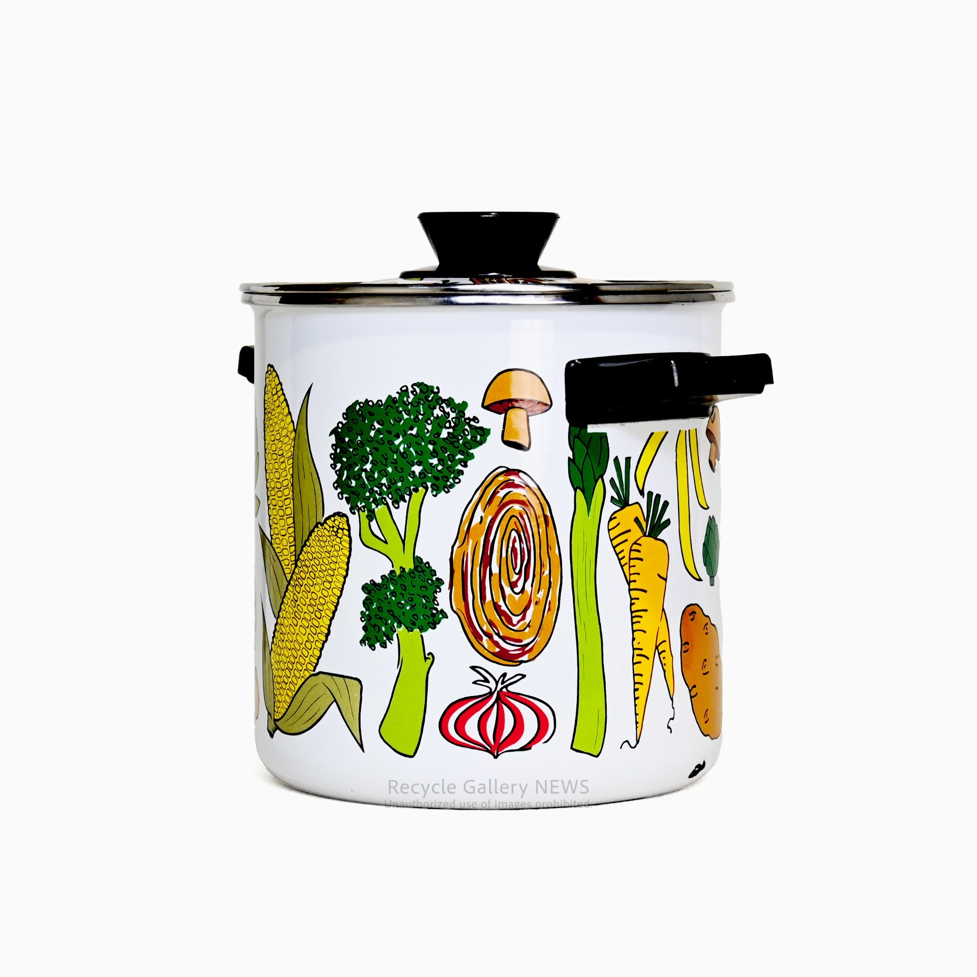 1960s American vintage enamel pot White with food design / 1960年代 アメリカ ヴィンテージ ホーロー鍋 ホワイト 食材デザイン