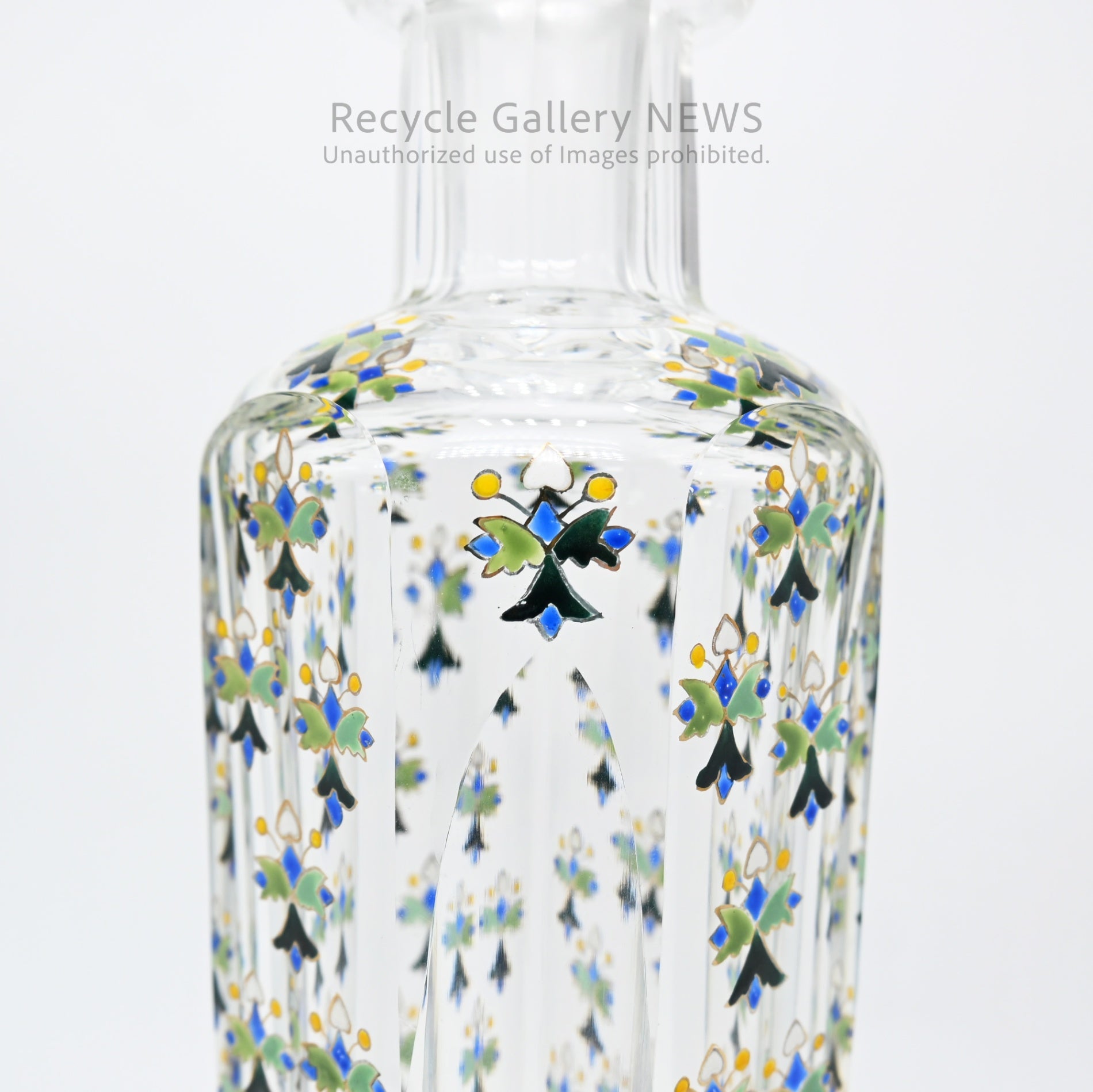 Vintage Yosai Art Glass Floral Vase / 窯彩硝子 花器 フラワーベース 小花柄 クリア レトロ