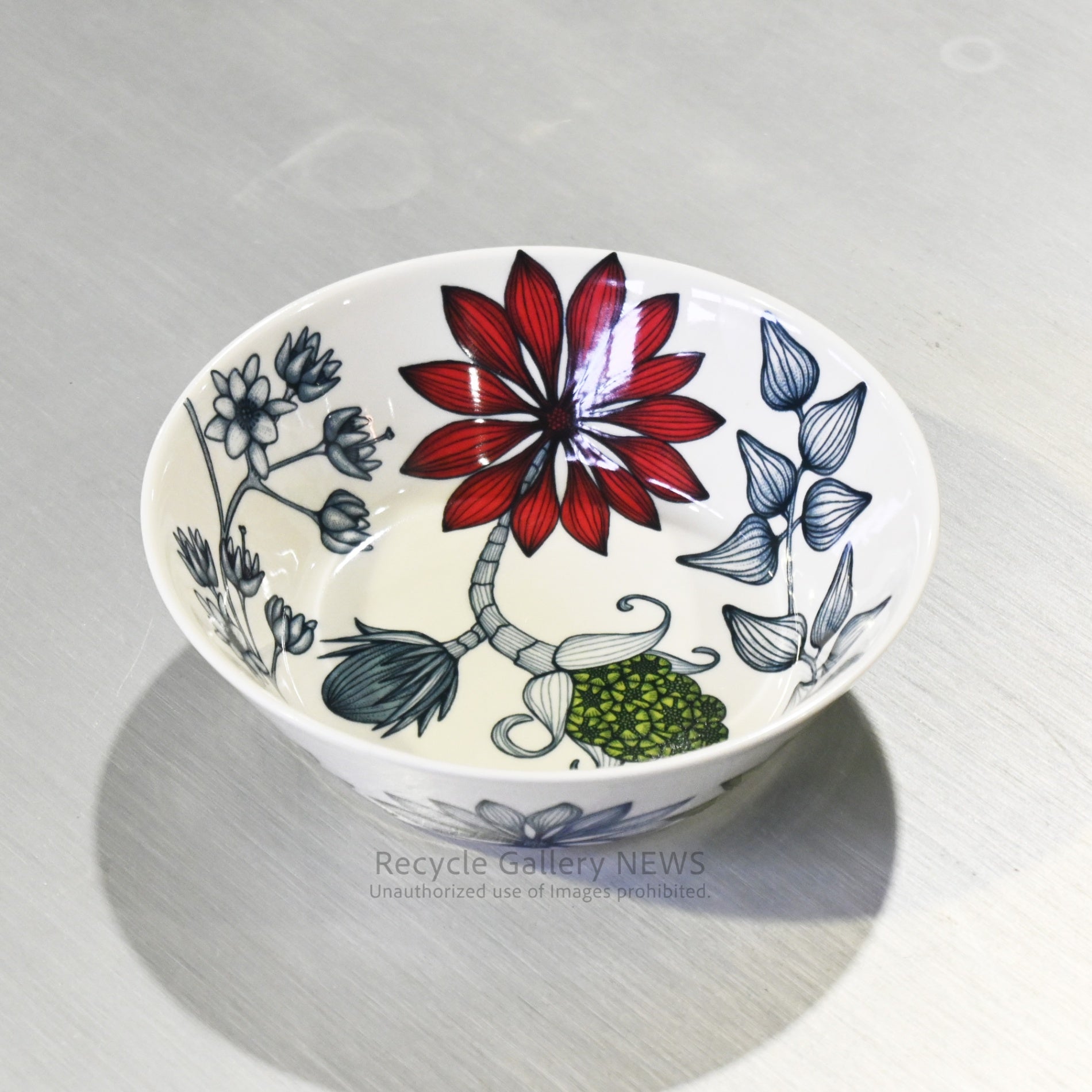 ARABIA Runo Summer Ray Finland Floral 16.5cm Bowl Old Backstamp Scandinavian Style / アラビア ルノ サマーレイ 16.5cmボウル フィンランド  花柄 北欧 旧スタンプ
