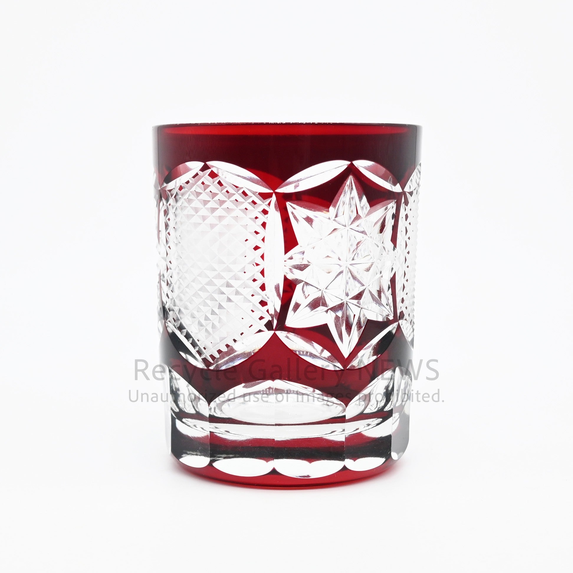 GAKUMO Edo Kiriko Yabe Glass Studio Cut Glass Rocks Glass Red Sake Ware Modern Japanese Craft / 江戸切子 岳茂 ロックグラス 矢部硝子工芸 被せ切子 赤 和モダン